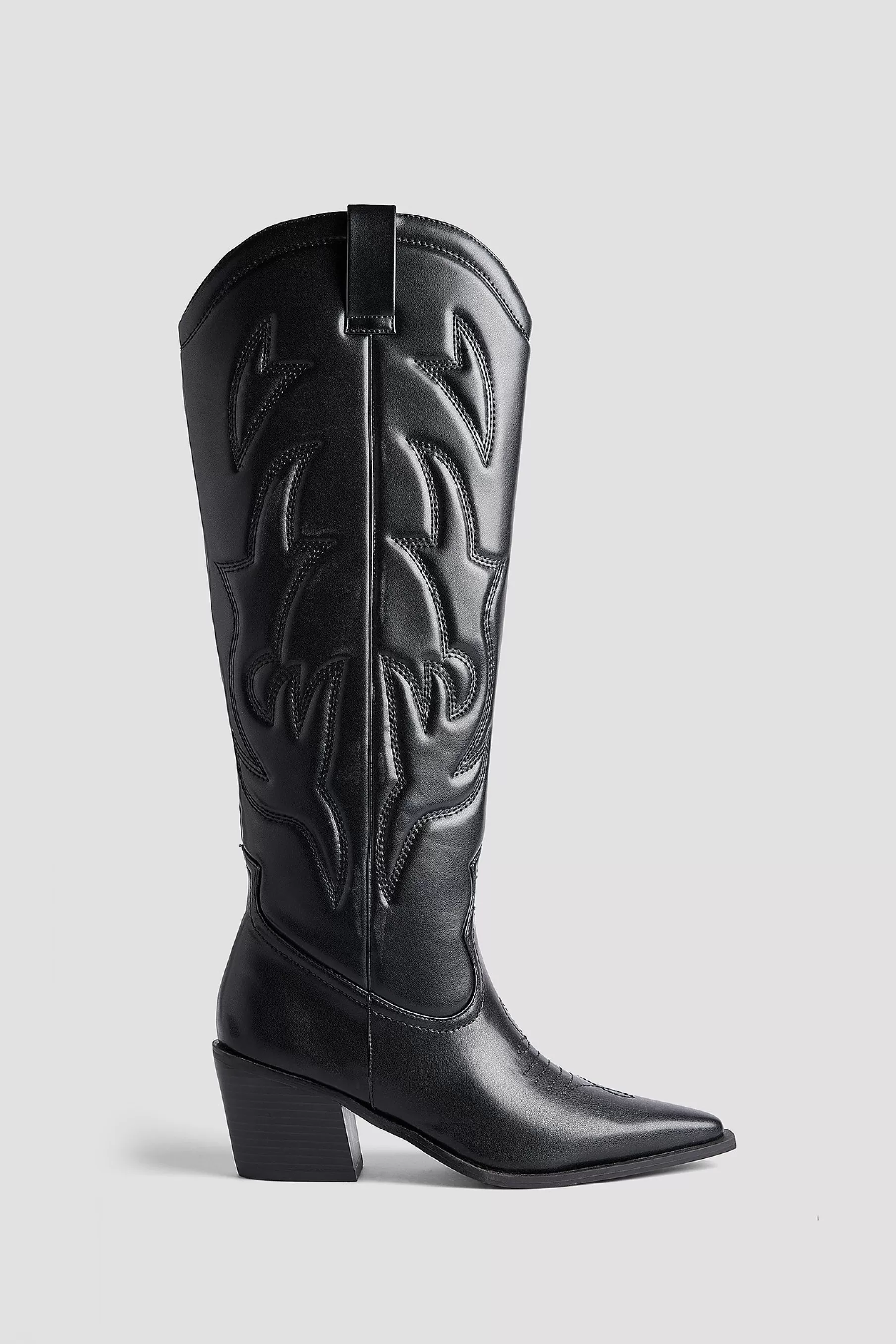 NA-KD Knee High Cowboy Boots Black