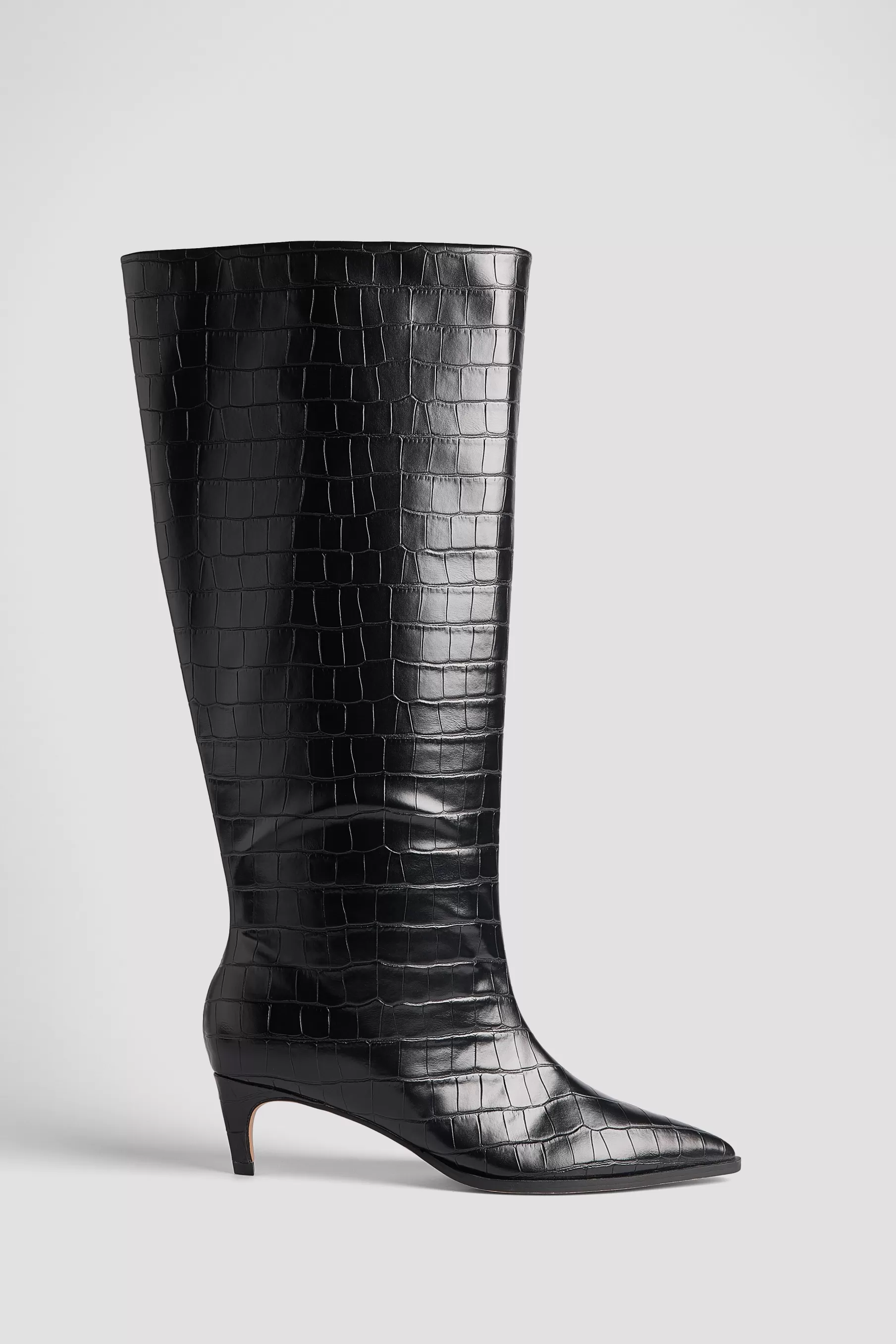 NA-KD Knee High Croc Boots Black