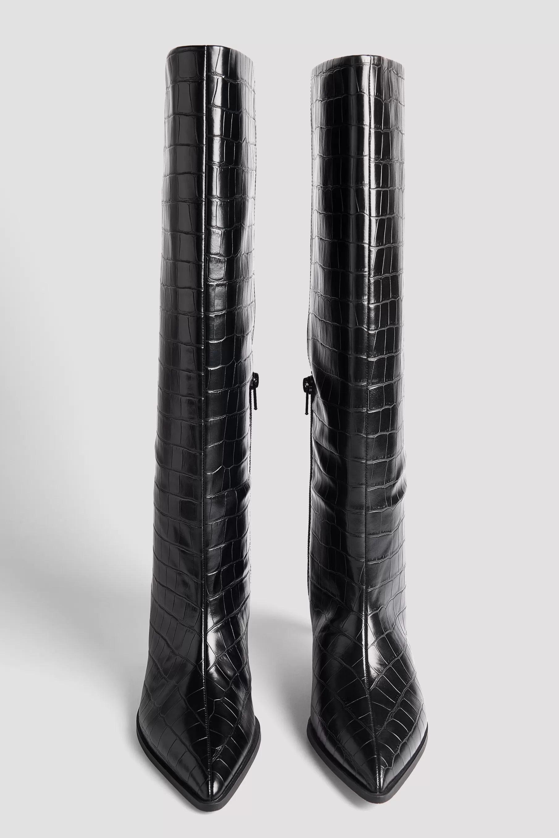 NA-KD Knee High Croc Boots Black