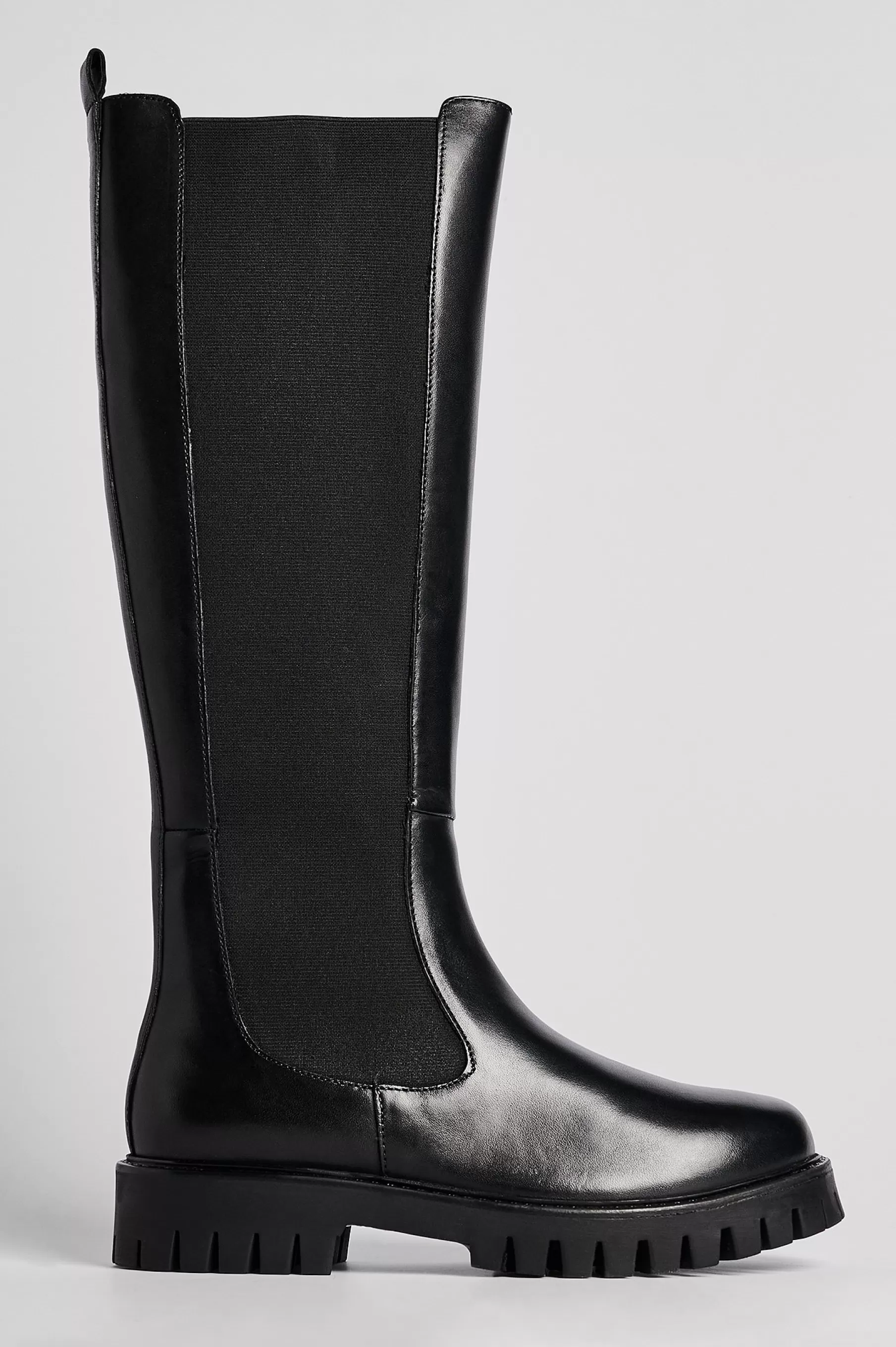 NA-KD Knee High Leather Elastic Boots Black