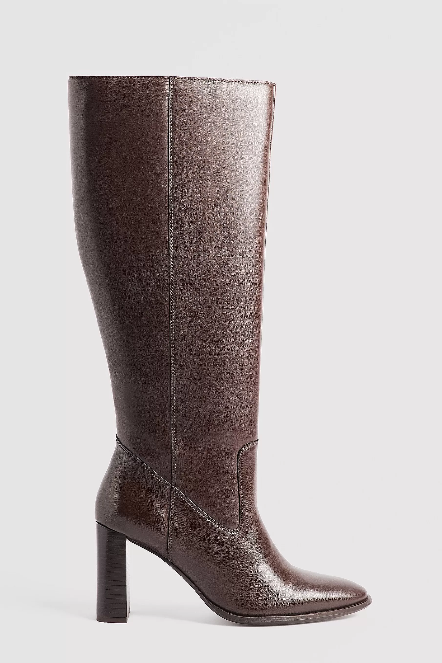 NA-KD Knee High Leather Rounded Toe Boots Brown