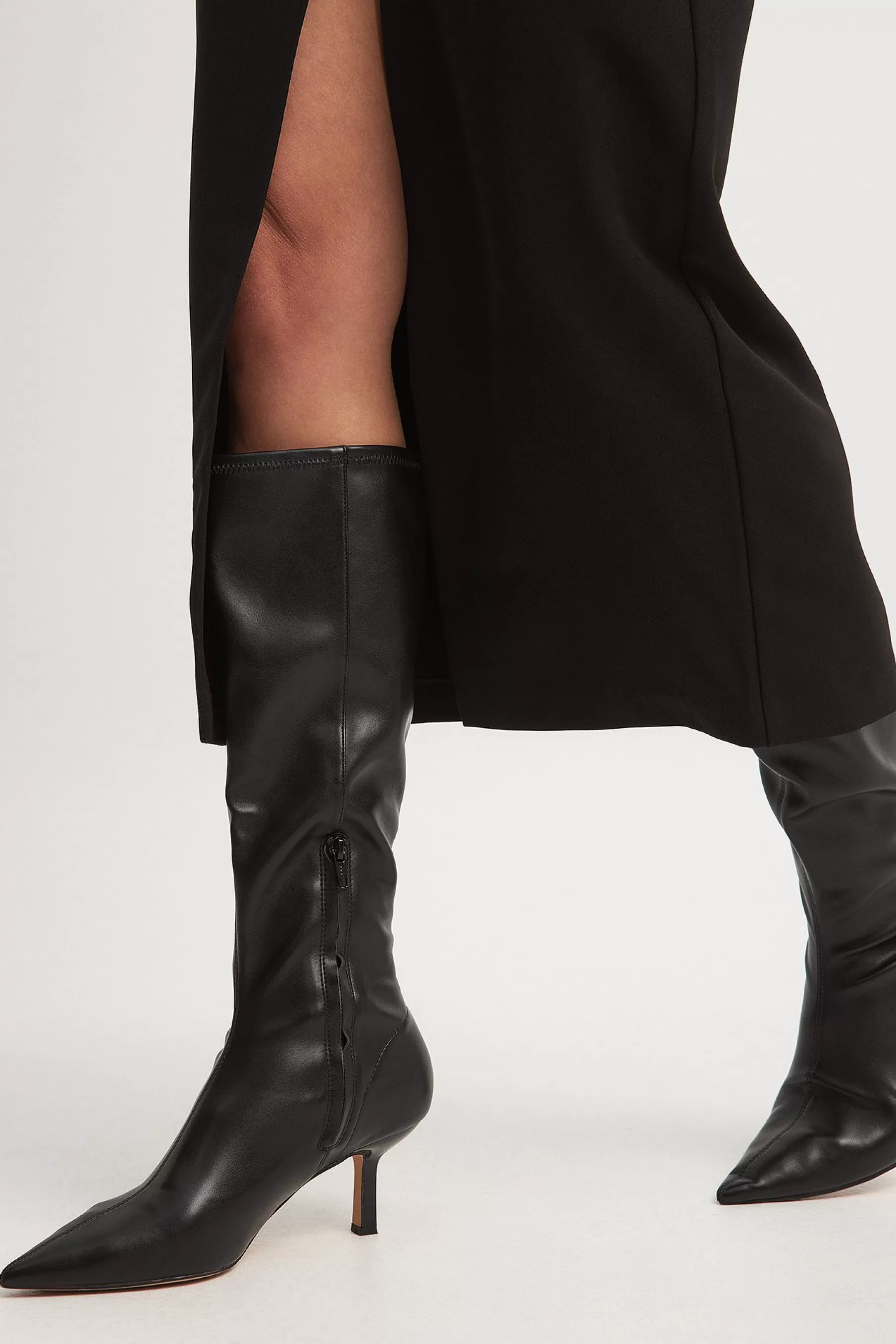 NA-KD Knee High Low Heel Boots Black