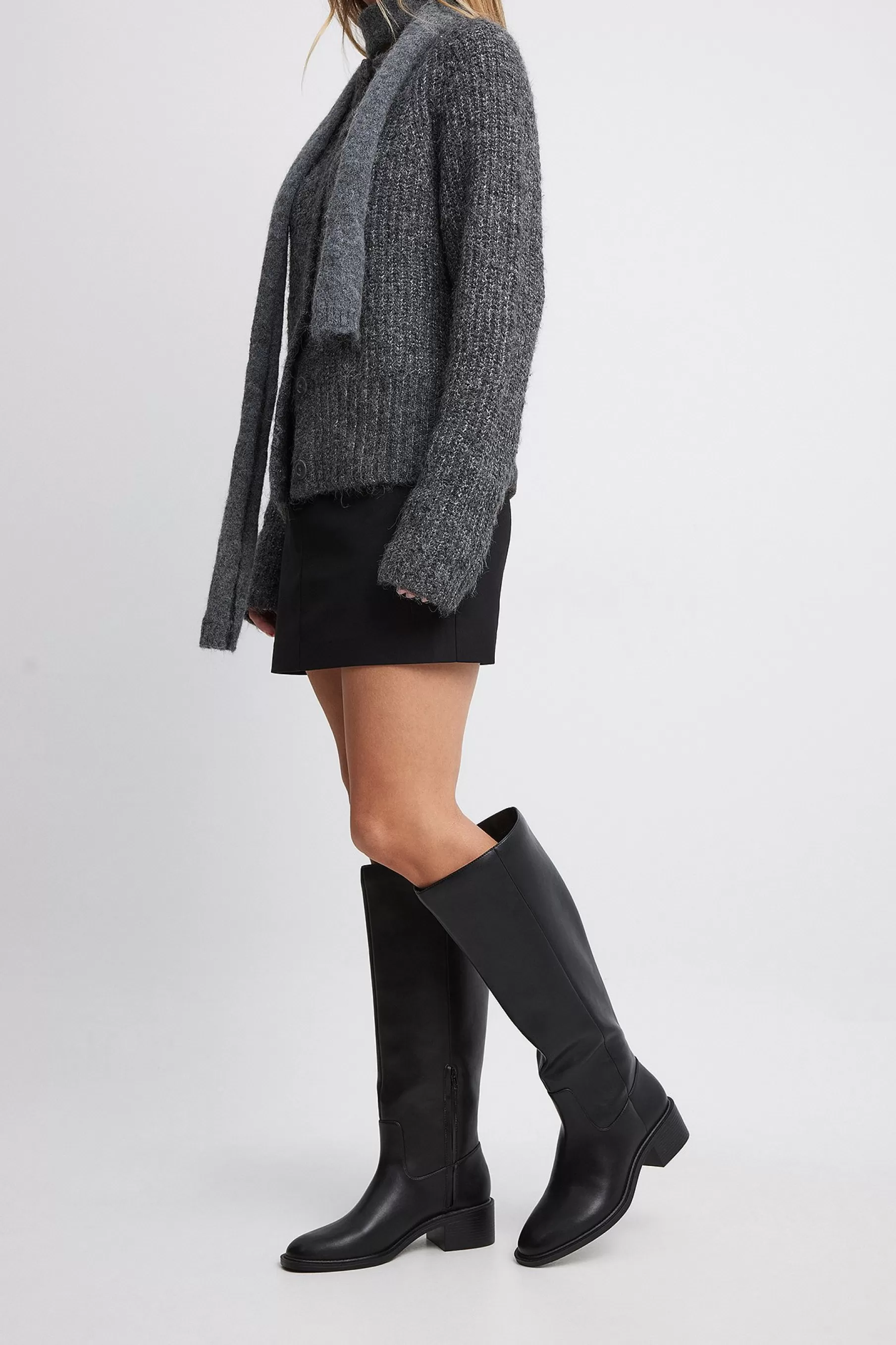 NA-KD Knee High Rounded Toe Boots Black