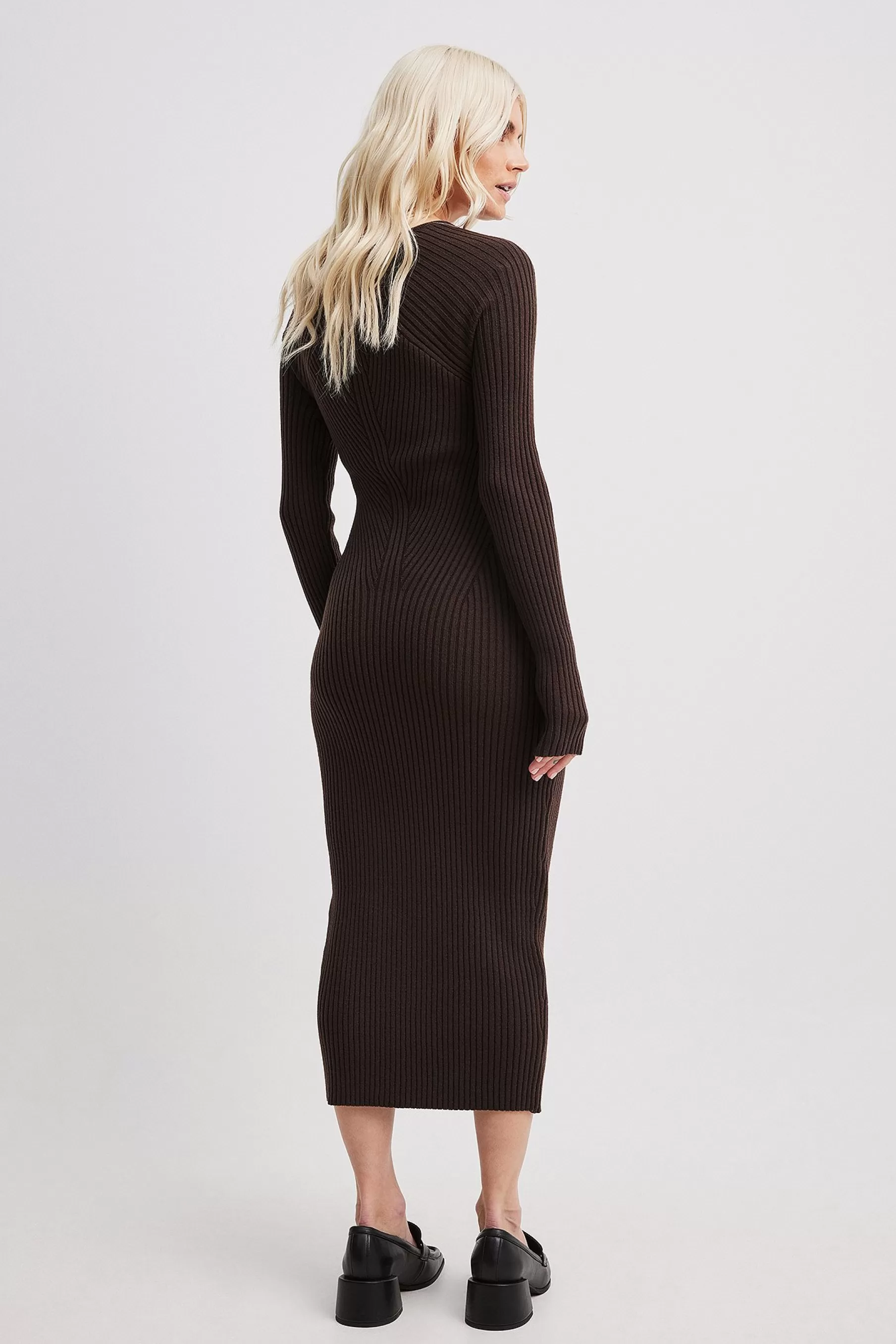 NA-KD Knit Detail Midi Dress Brown