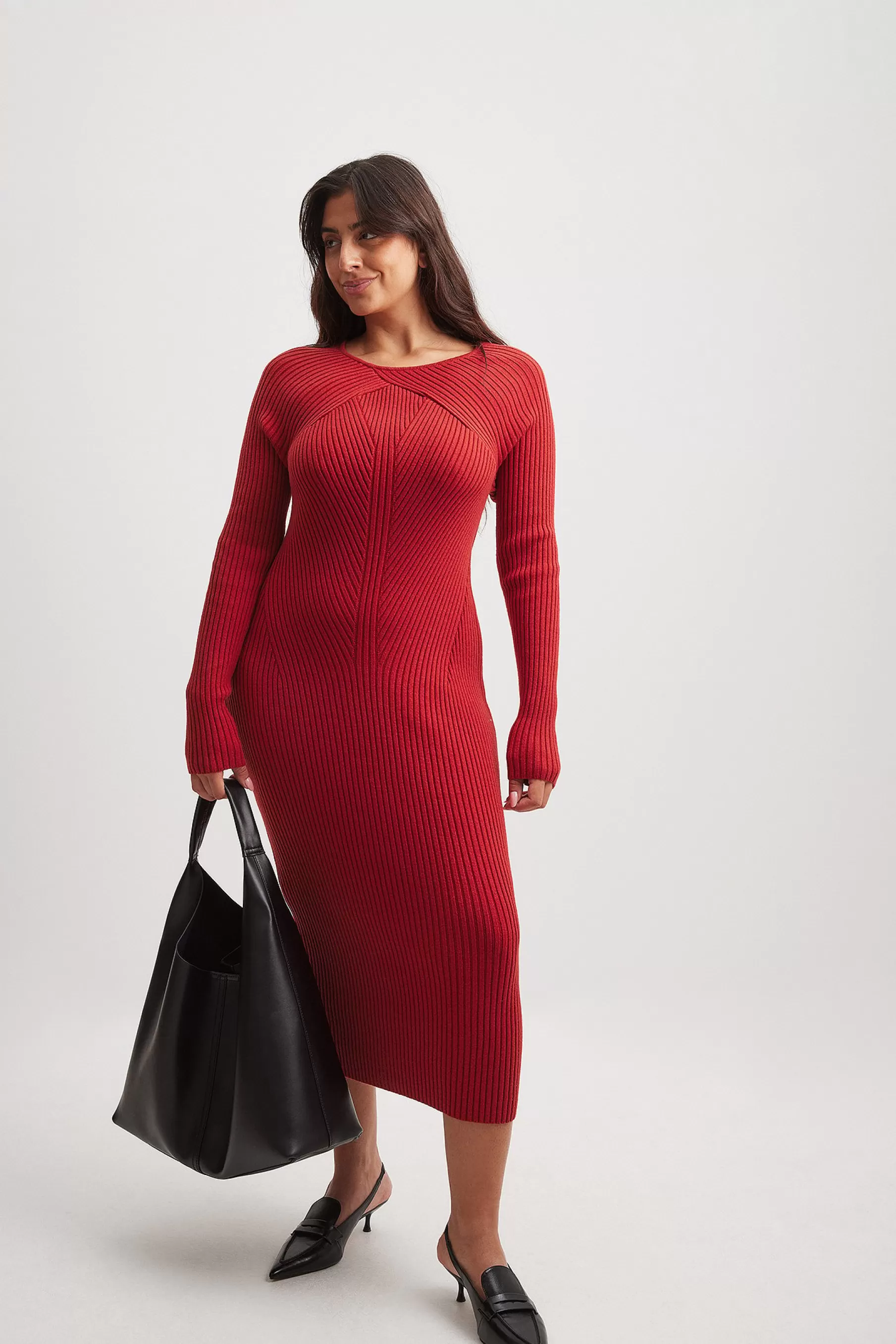 NA-KD Knit Detail Midi Dress Red