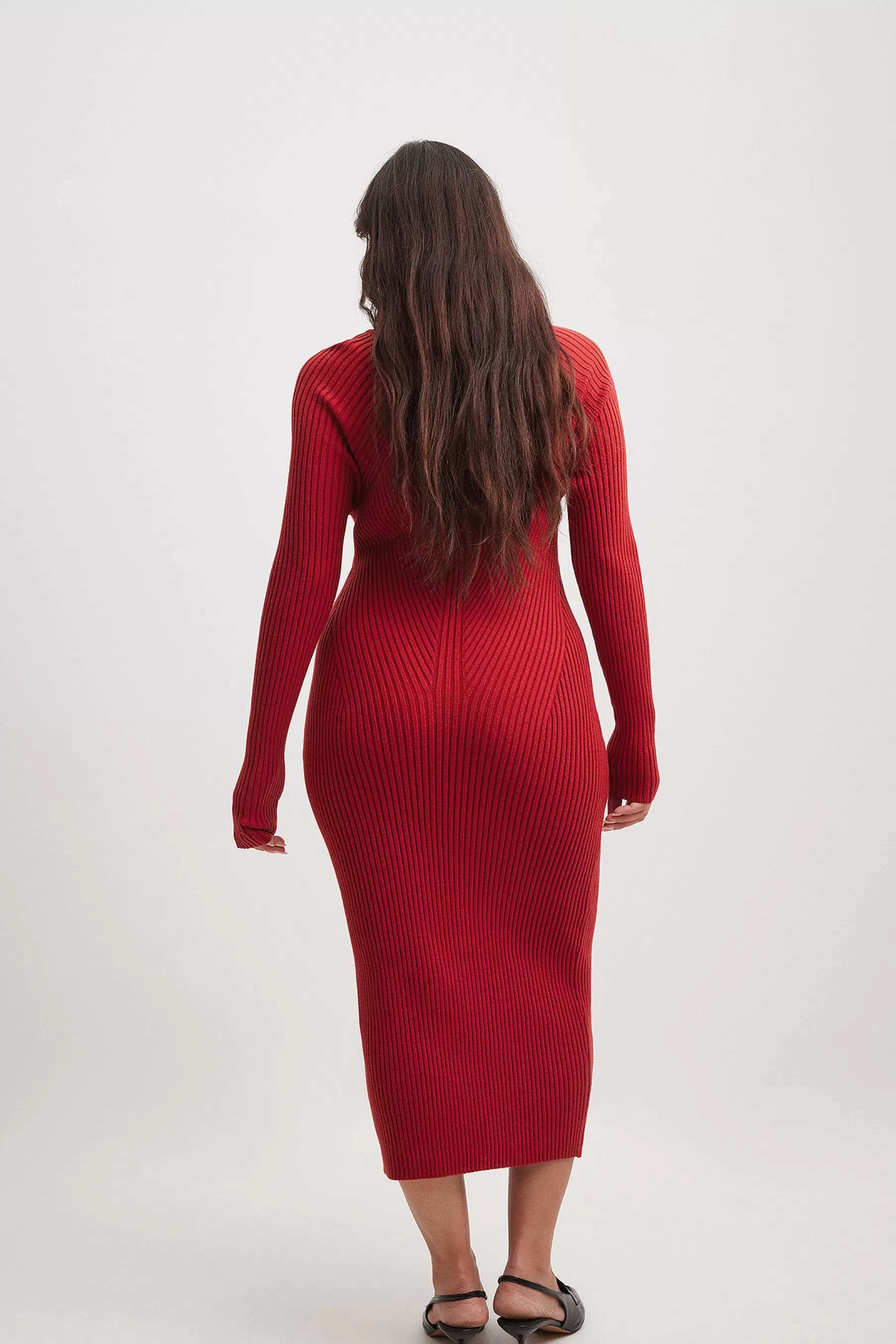 NA-KD Knit Detail Midi Dress Red