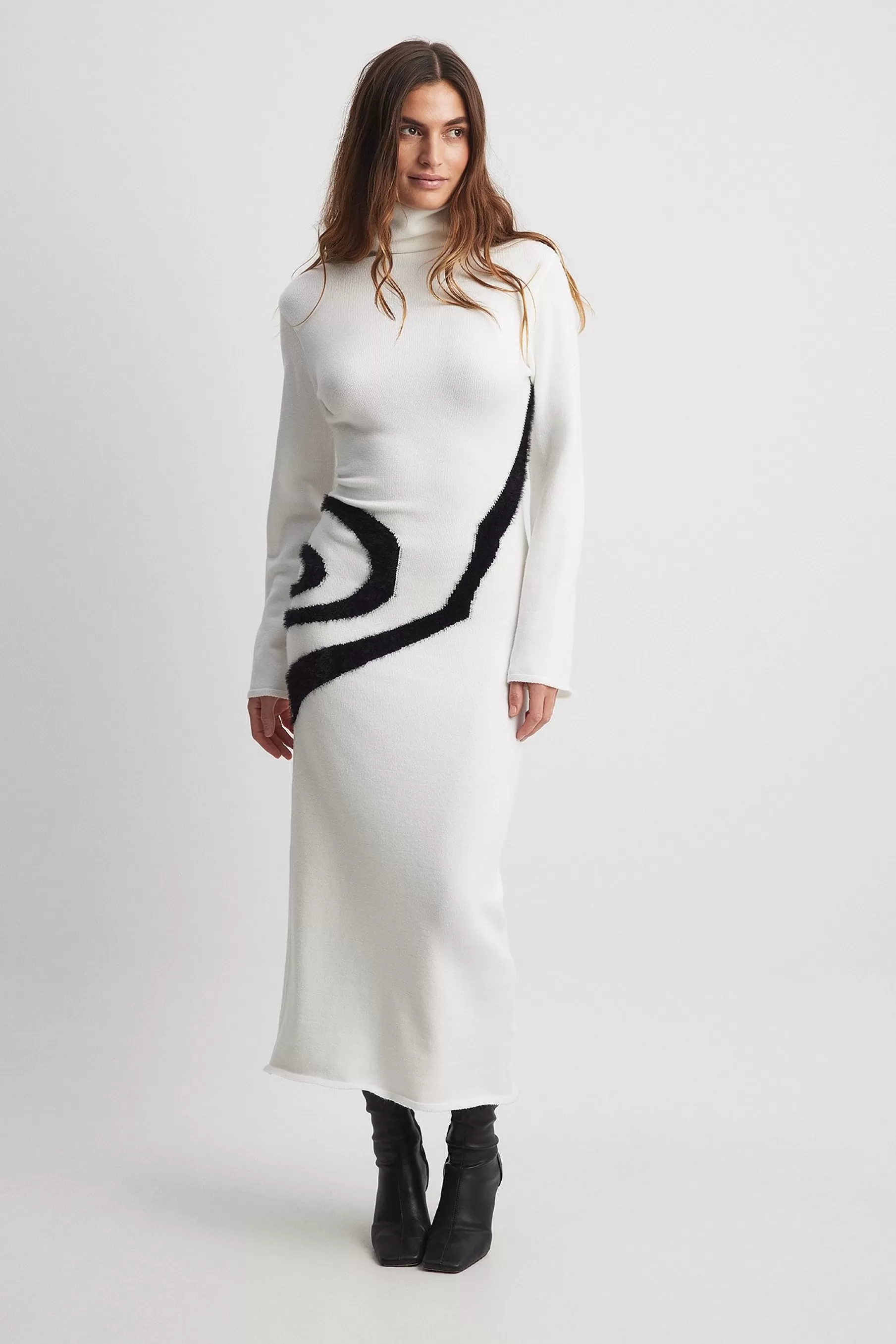 NA-KD Knitted Contrast Detail Midi Dress White