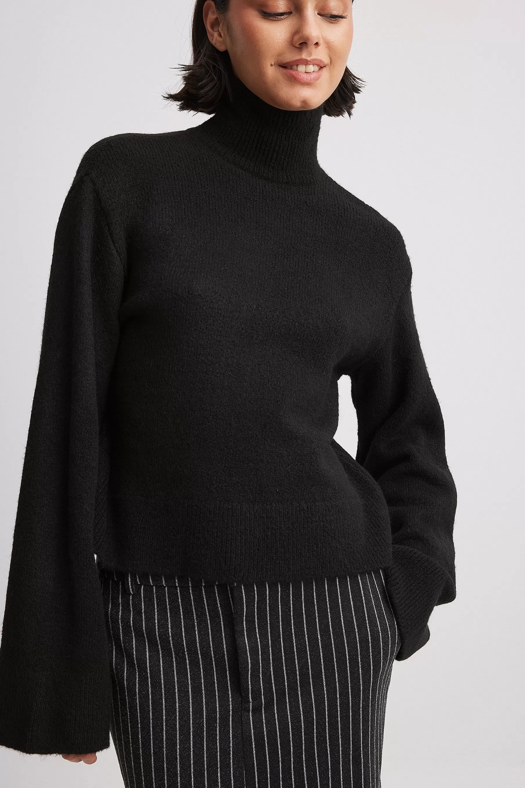 NA-KD Knitted Cut Out Polo Sweater Black