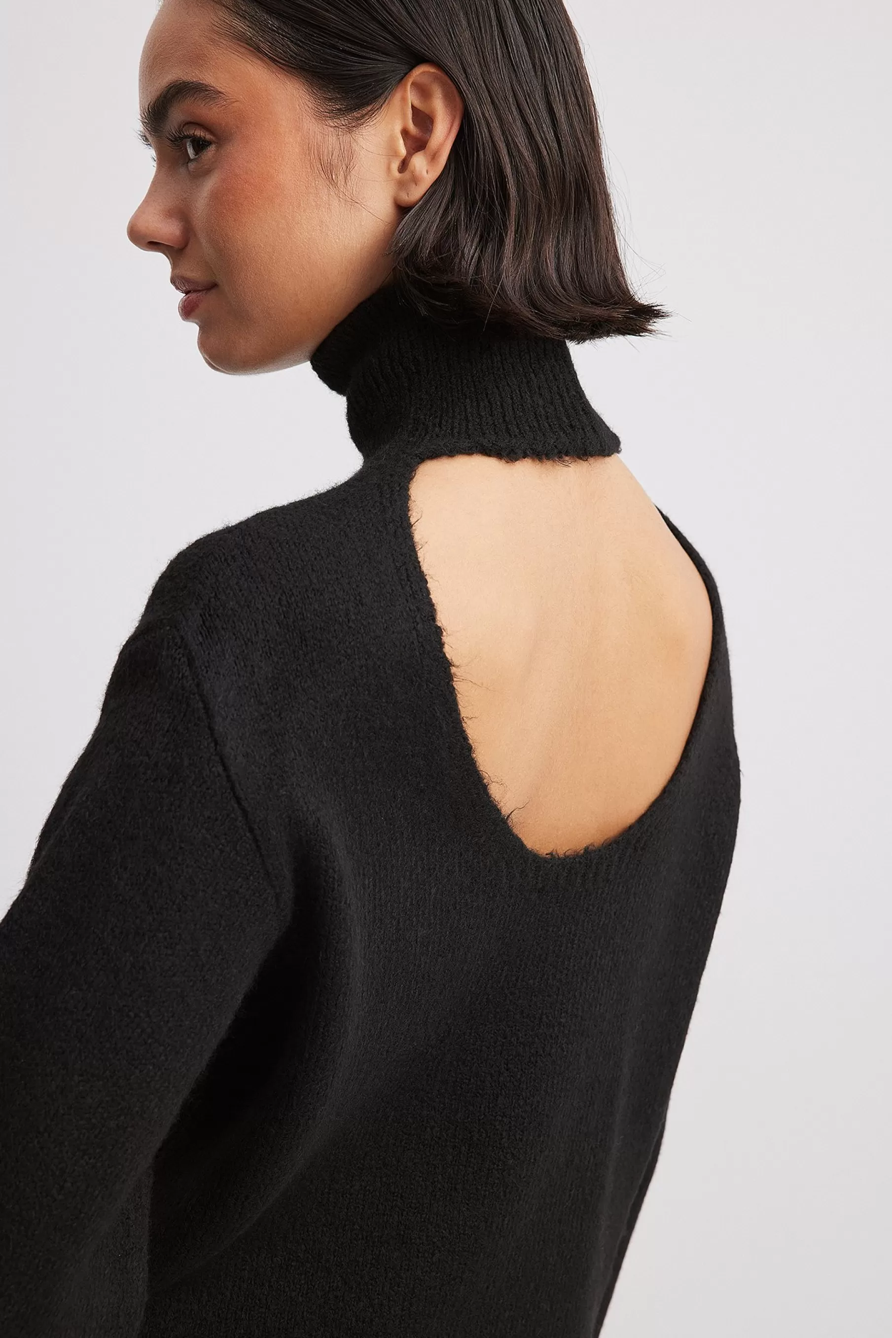 NA-KD Knitted Cut Out Polo Sweater Black