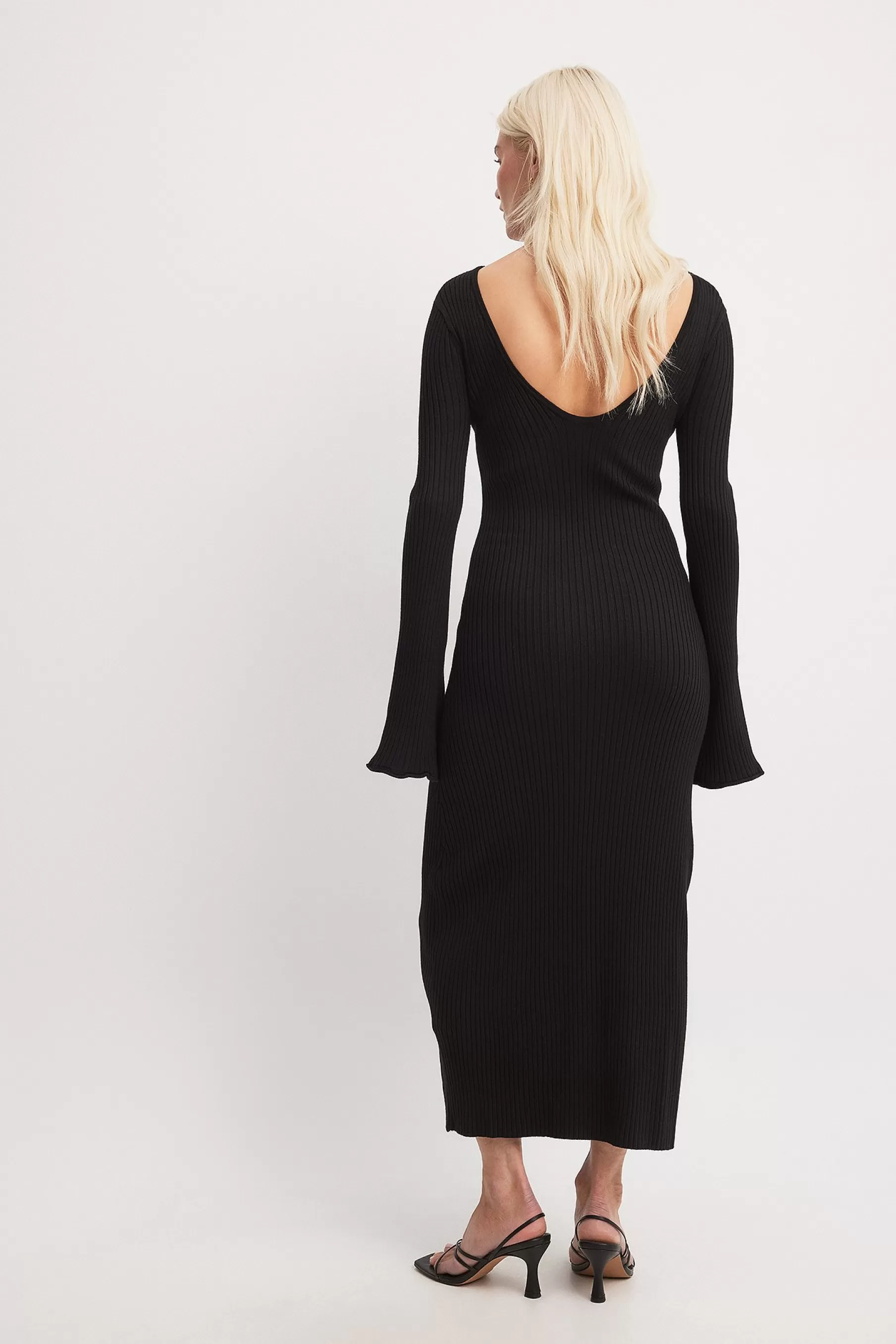 NA-KD Knitted Deep Back Maxi Dress Black