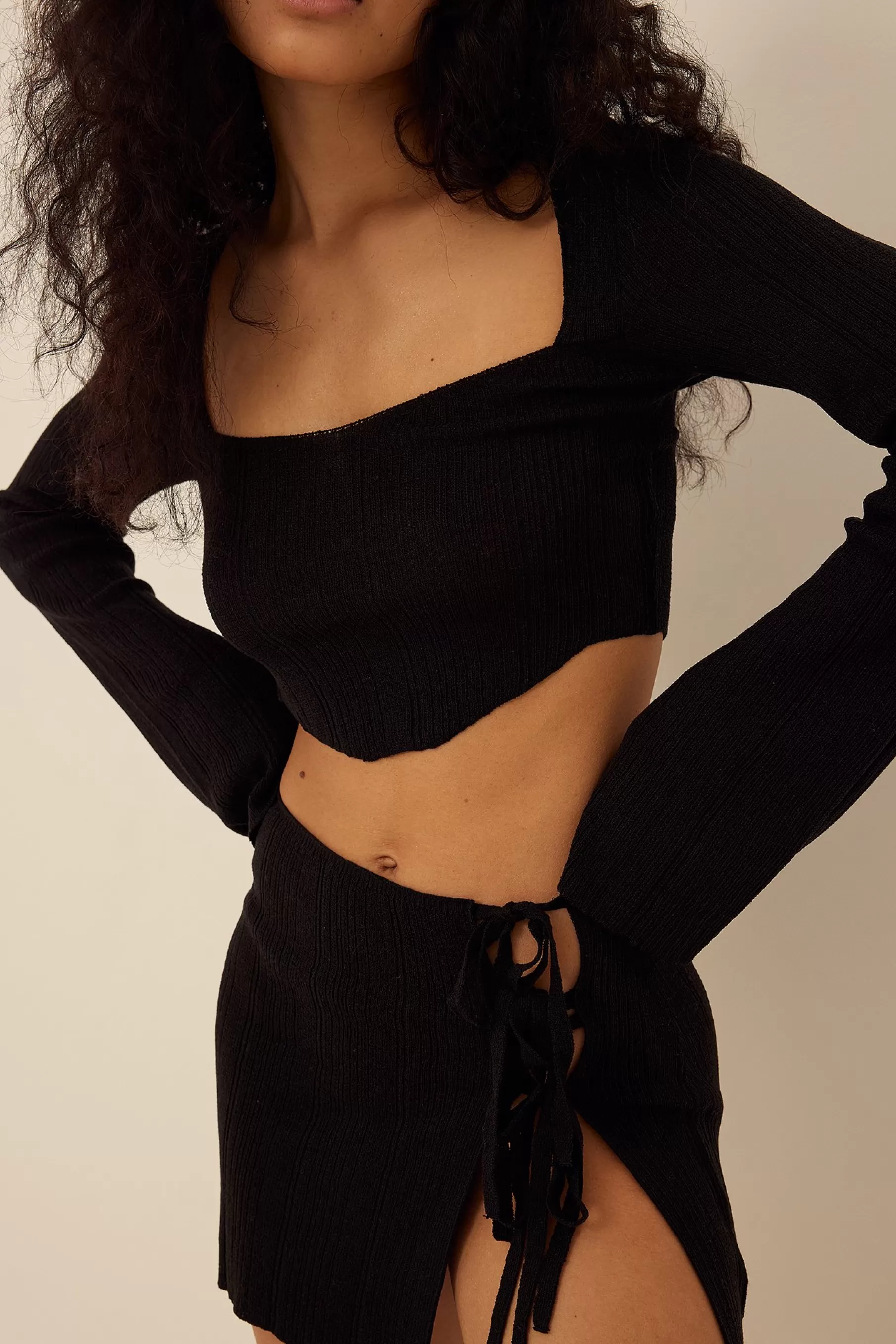 NA-KD Knitted Detail Top Black