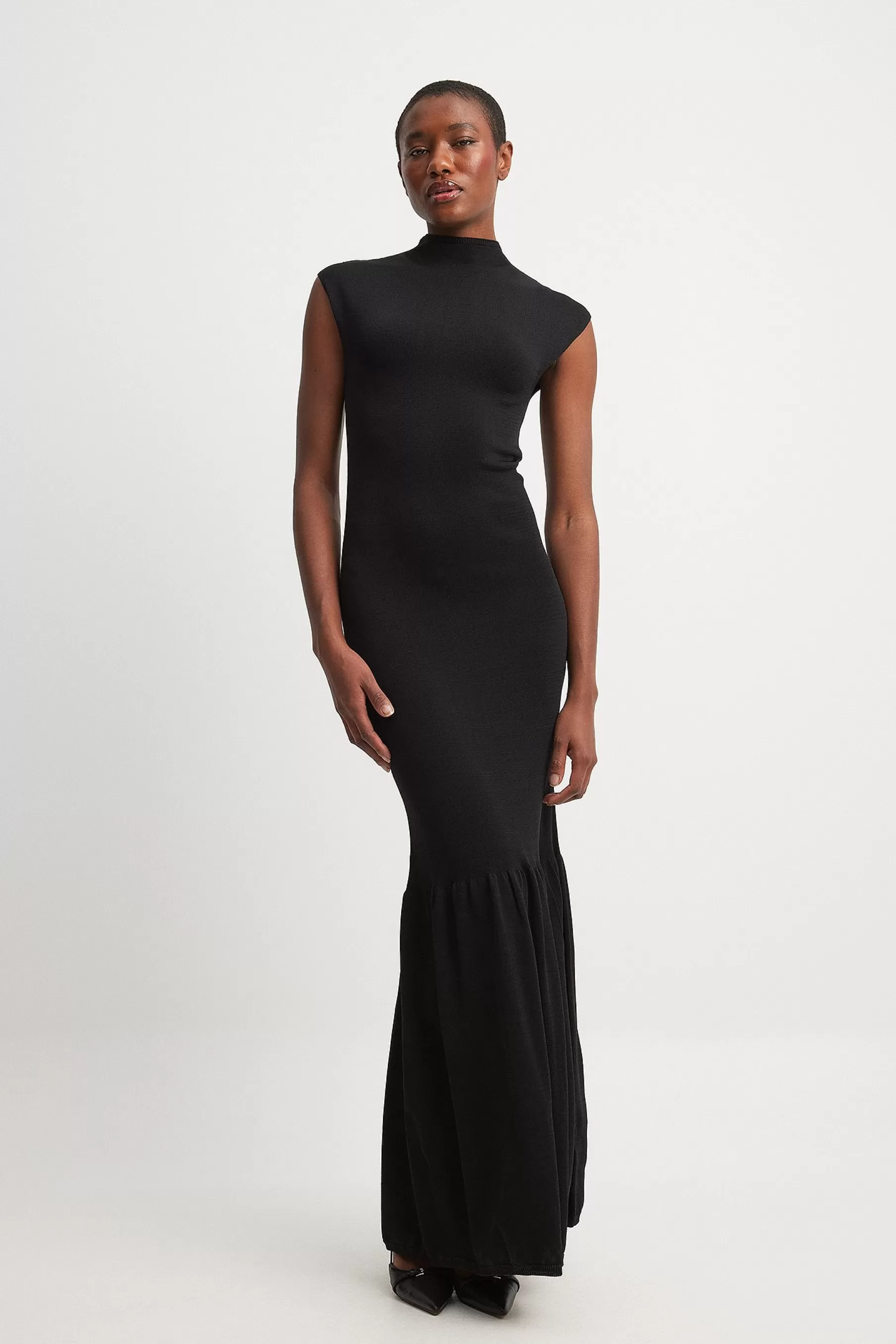 NA-KD Knitted Frill Maxi Dress Black