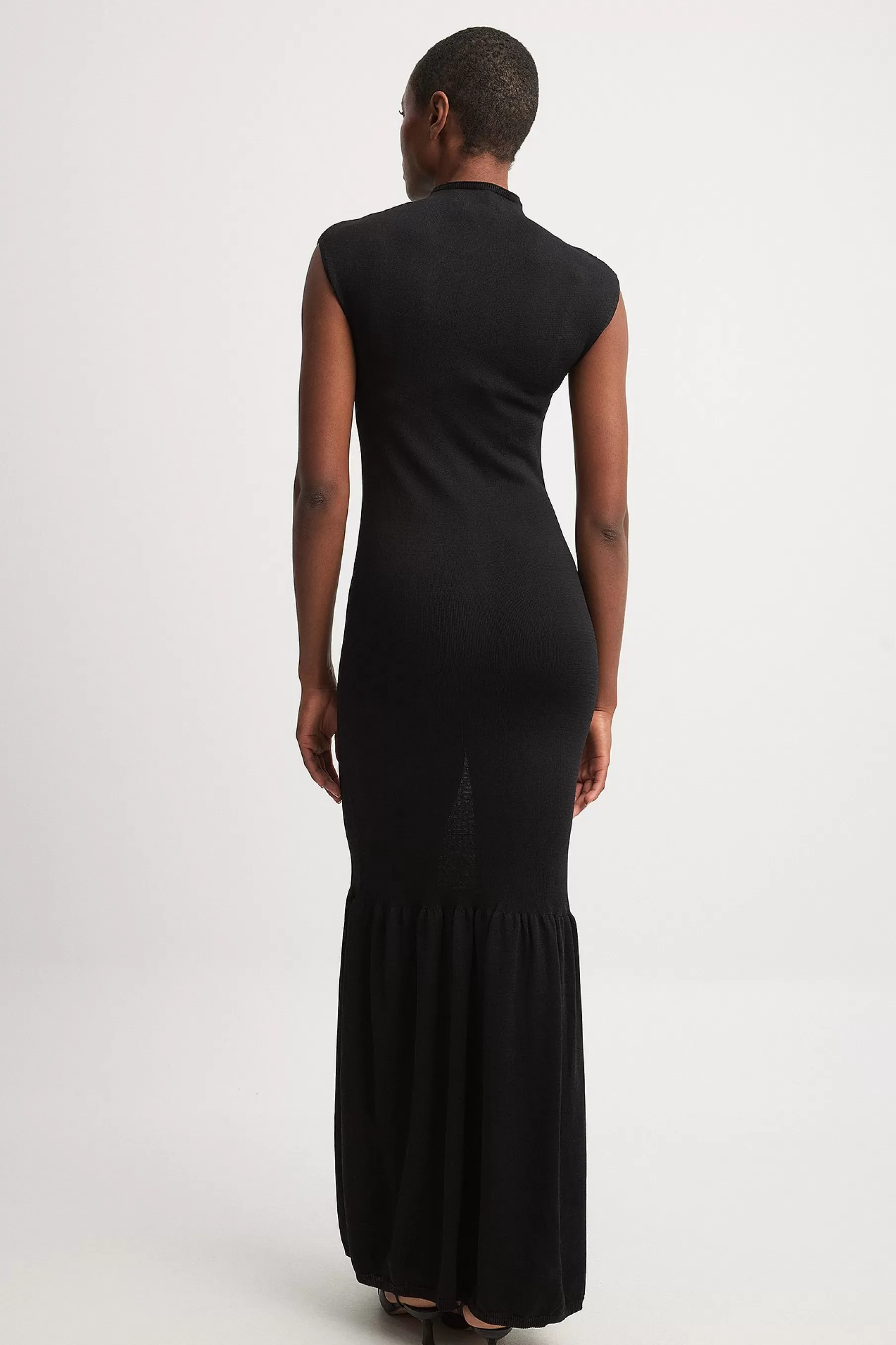 NA-KD Knitted Frill Maxi Dress Black