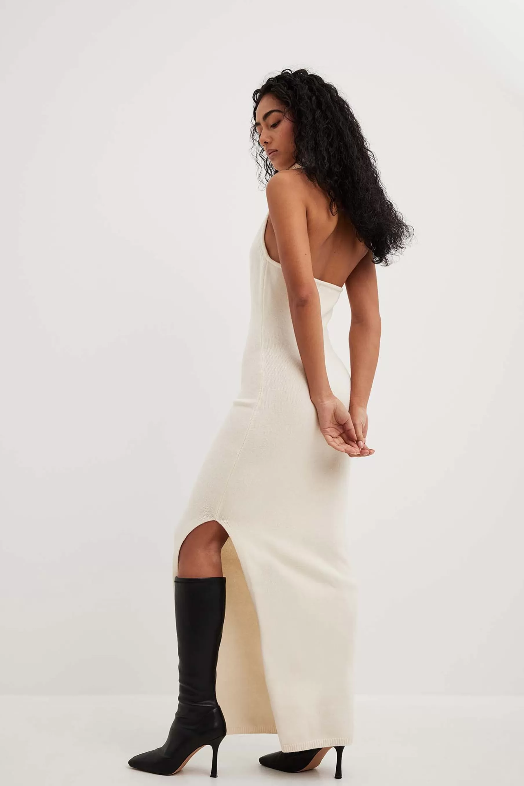 NA-KD Knitted Halterneck Maxi Dress Offwhite