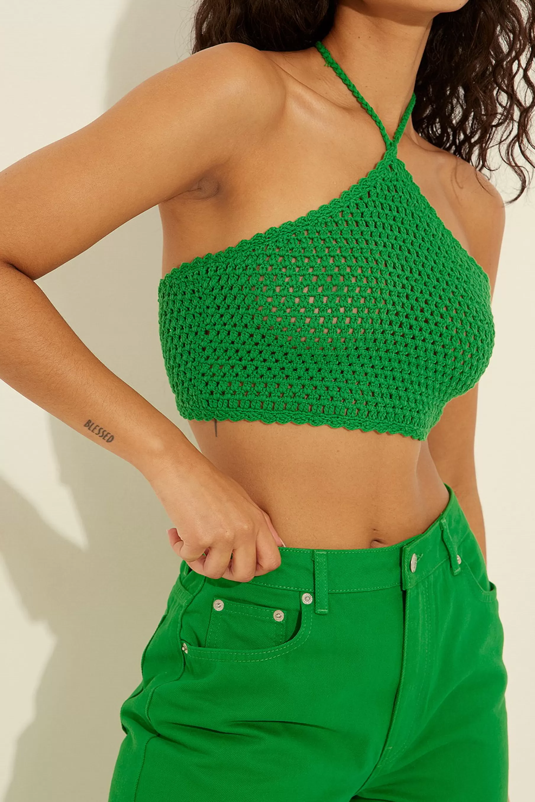 NA-KD Knitted Halterneck Top Green