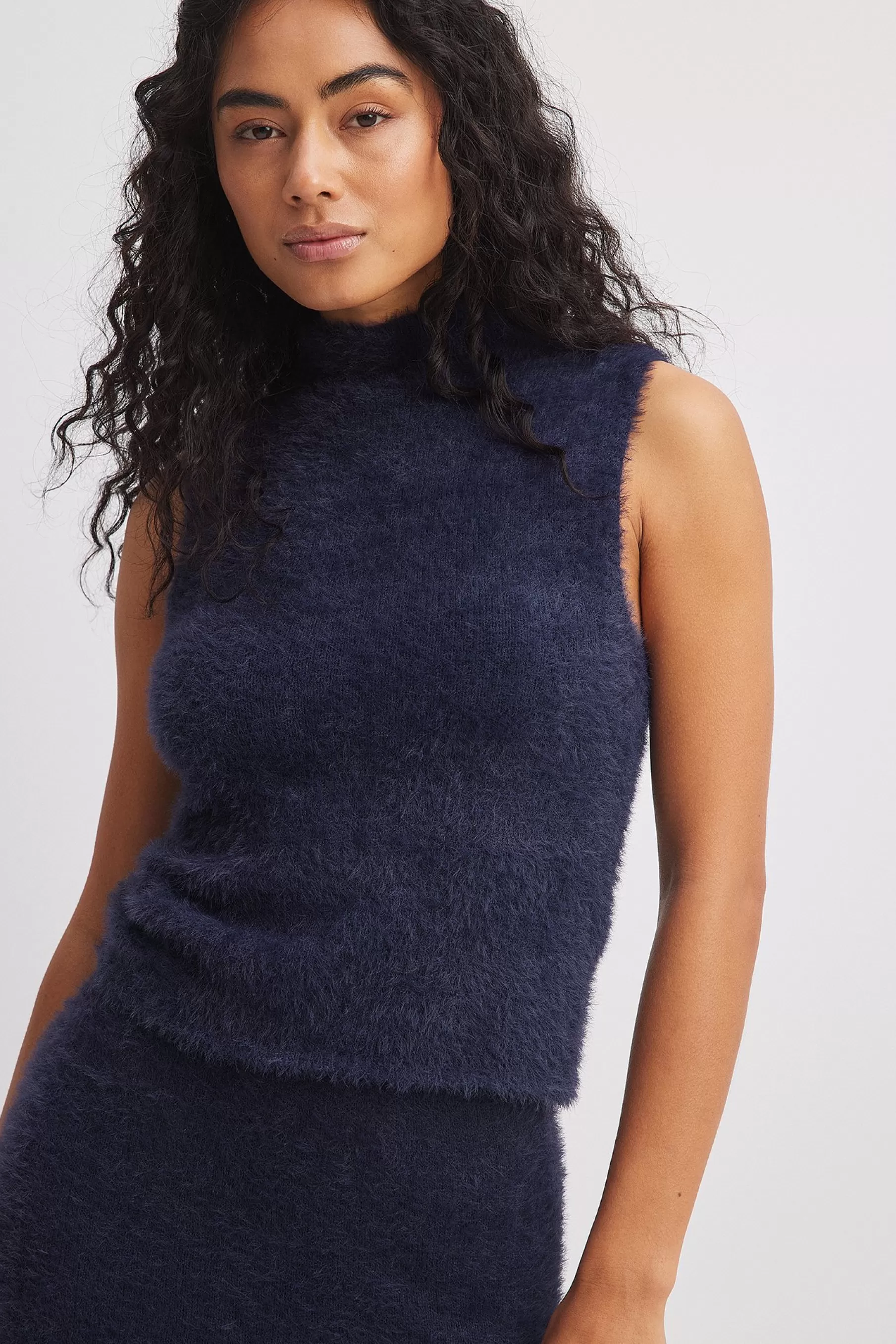 NA-KD Knitted High Neck Top Blue