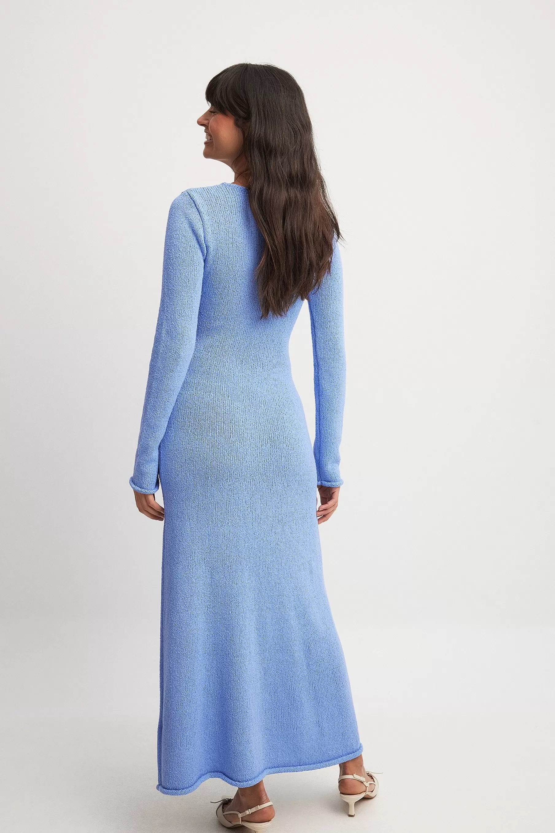 NA-KD Knitted Long Sleeve Maxi Dress Blue