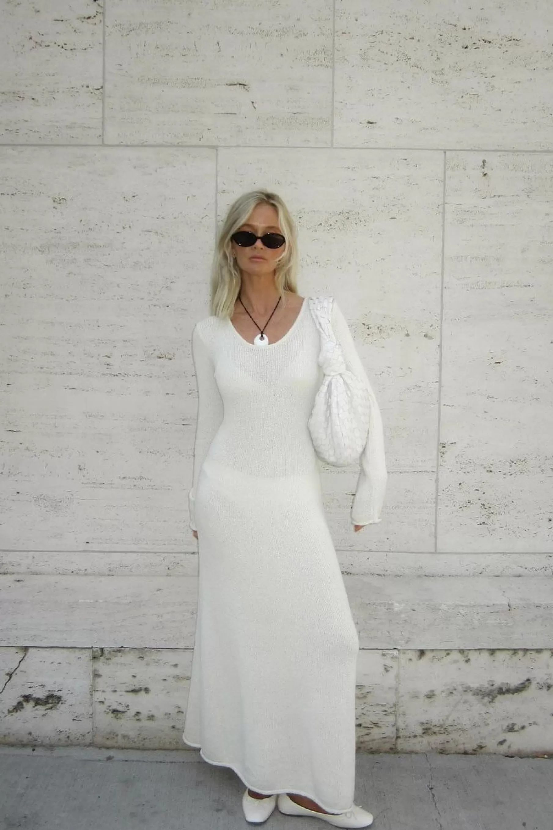 NA-KD Knitted Long Sleeve Maxi Dress Offwhite