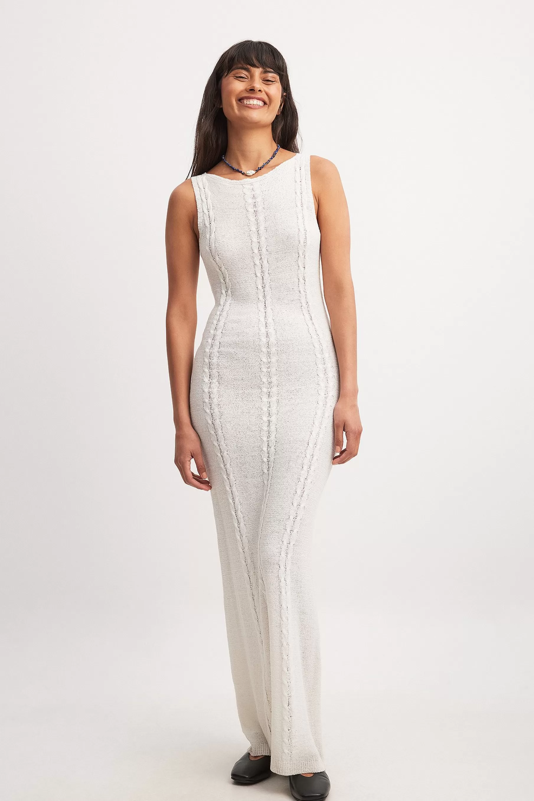 NA-KD Knitted Maxi Cable Dress White