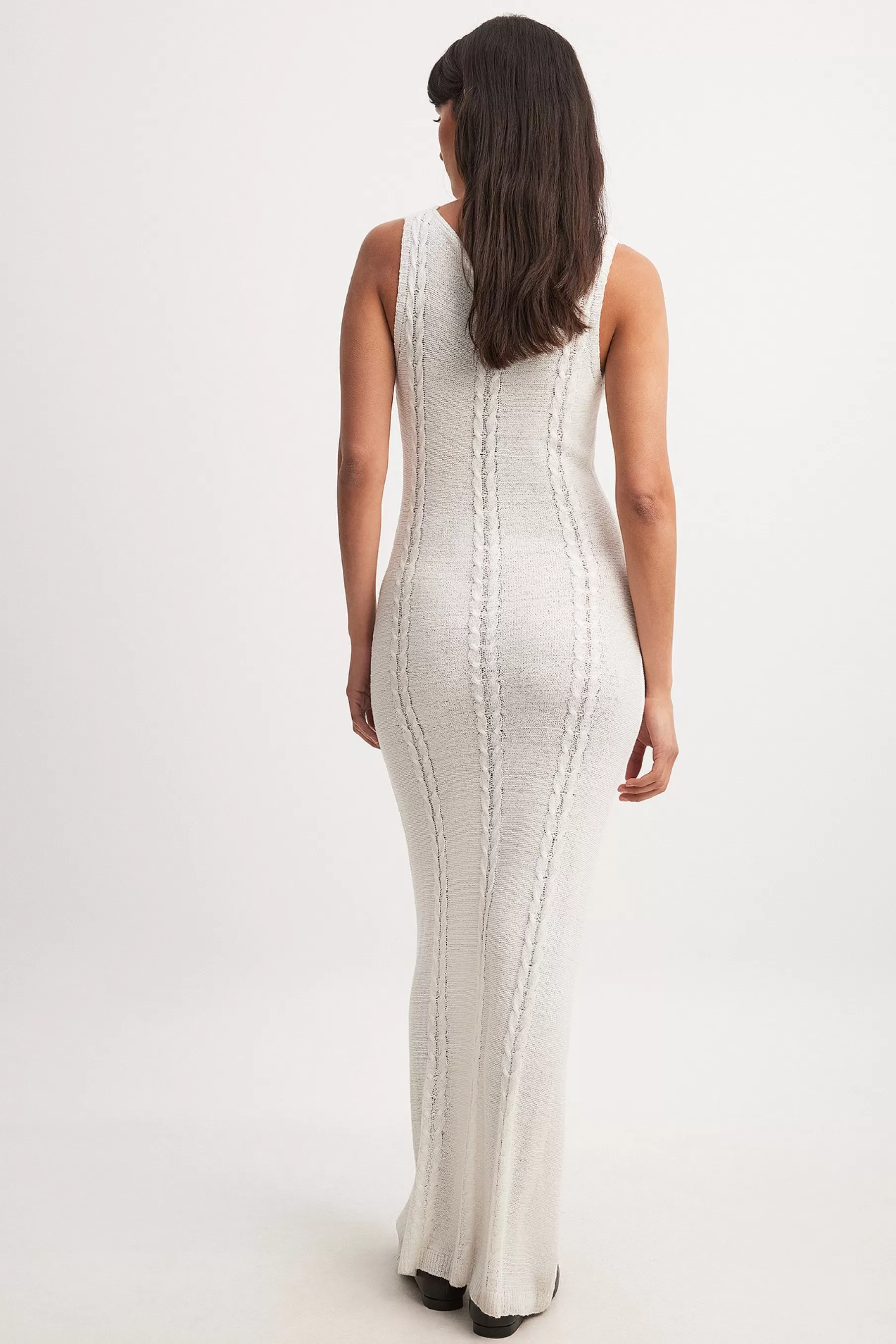 NA-KD Knitted Maxi Cable Dress White