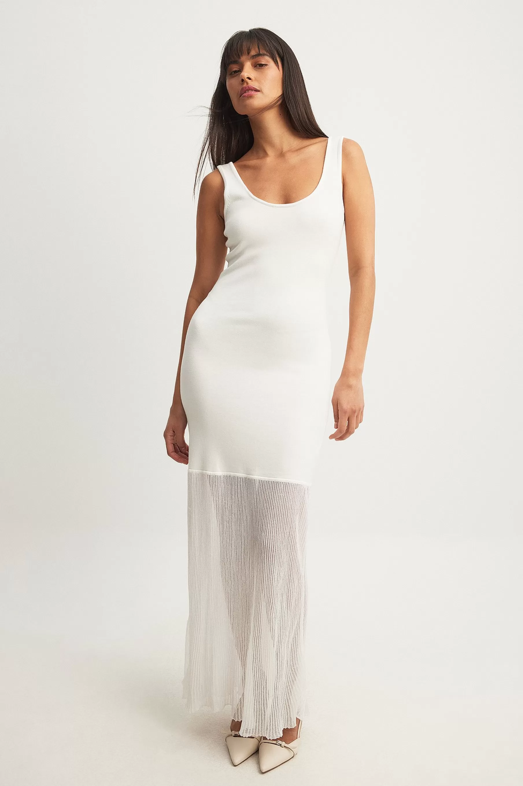 NA-KD Knitted Maxi Dress Offwhite