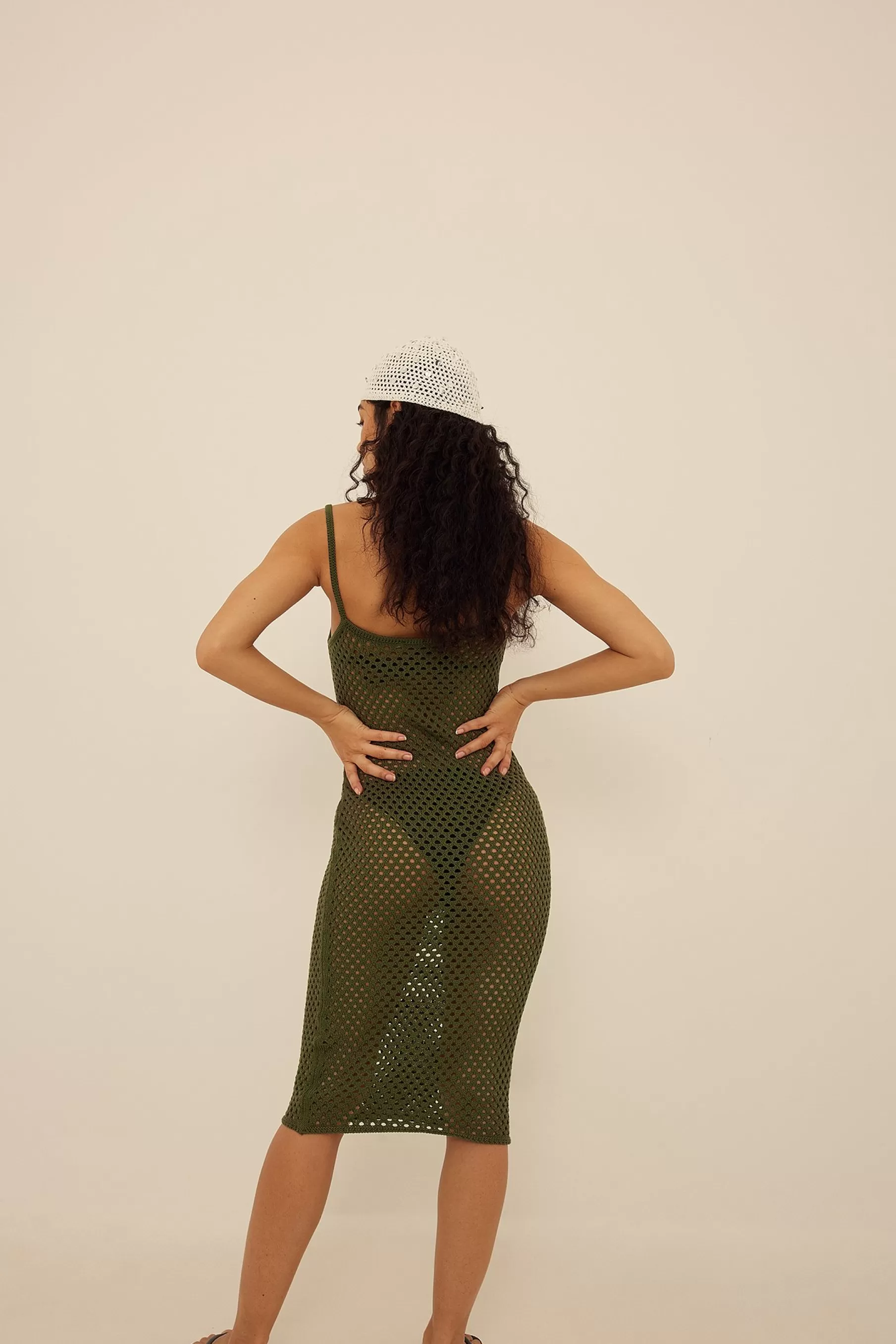 NA-KD Knitted Midi Dress Green