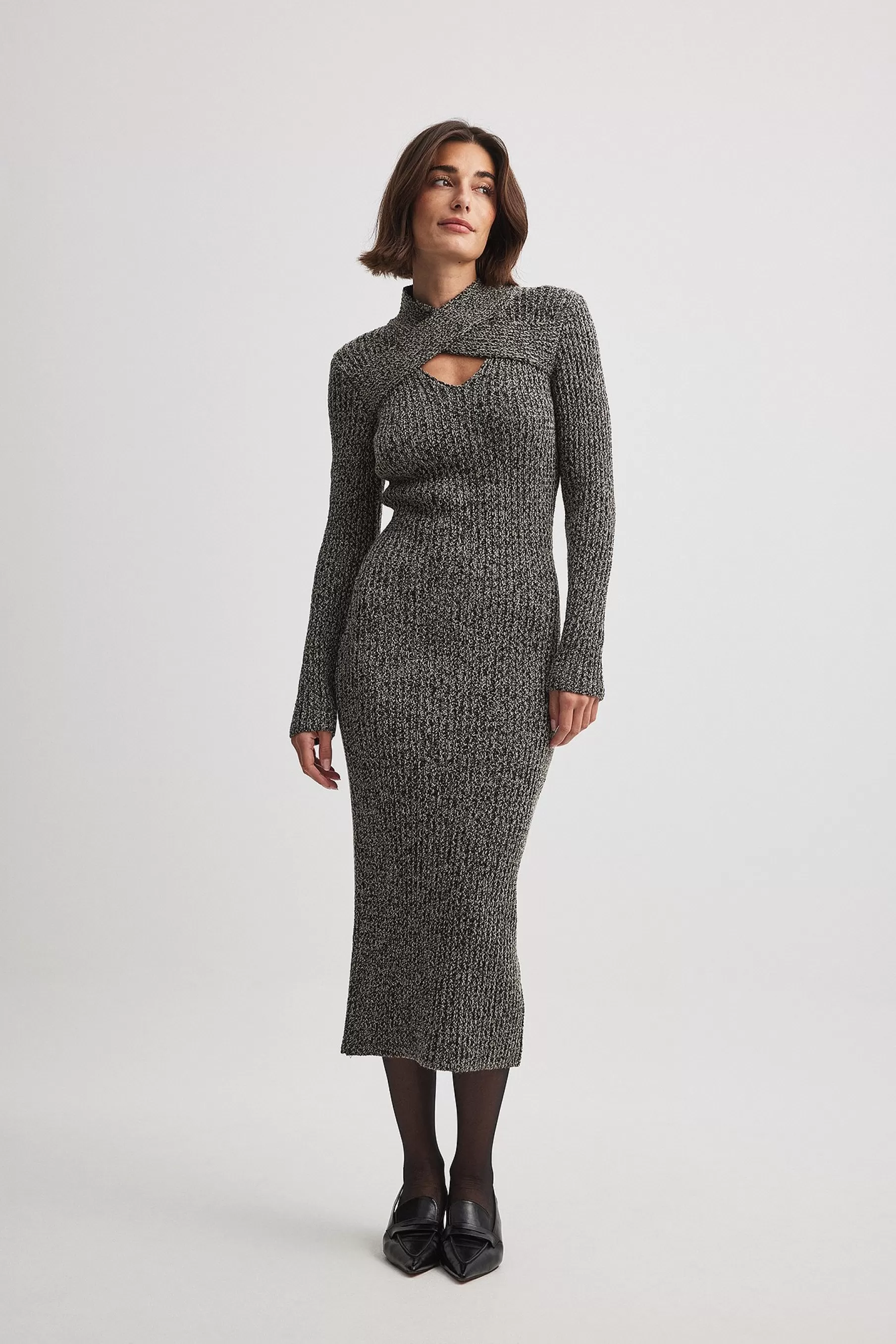 NA-KD Knitted Midi Dress Grey