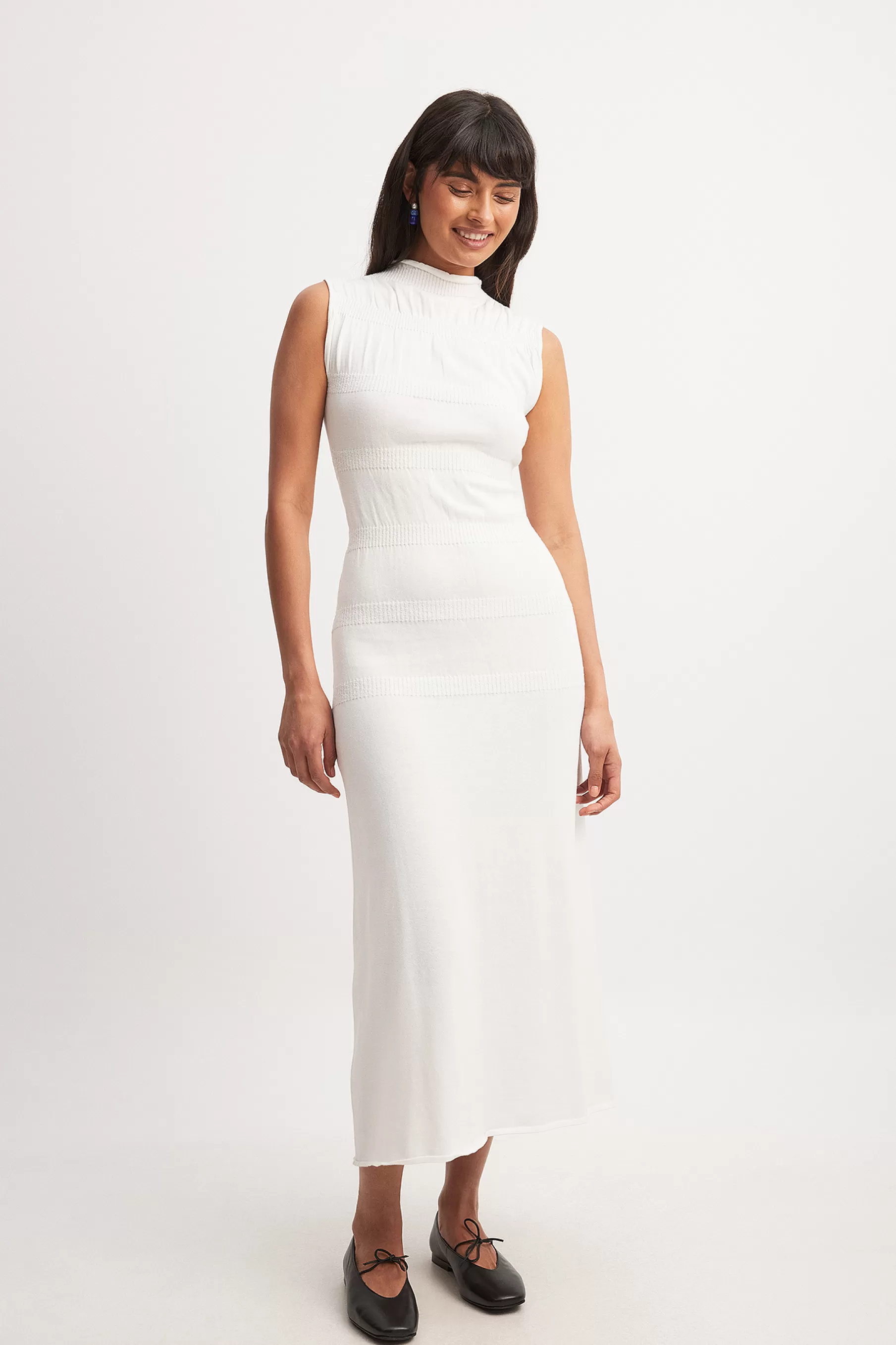 NA-KD Knitted Midi Dress White