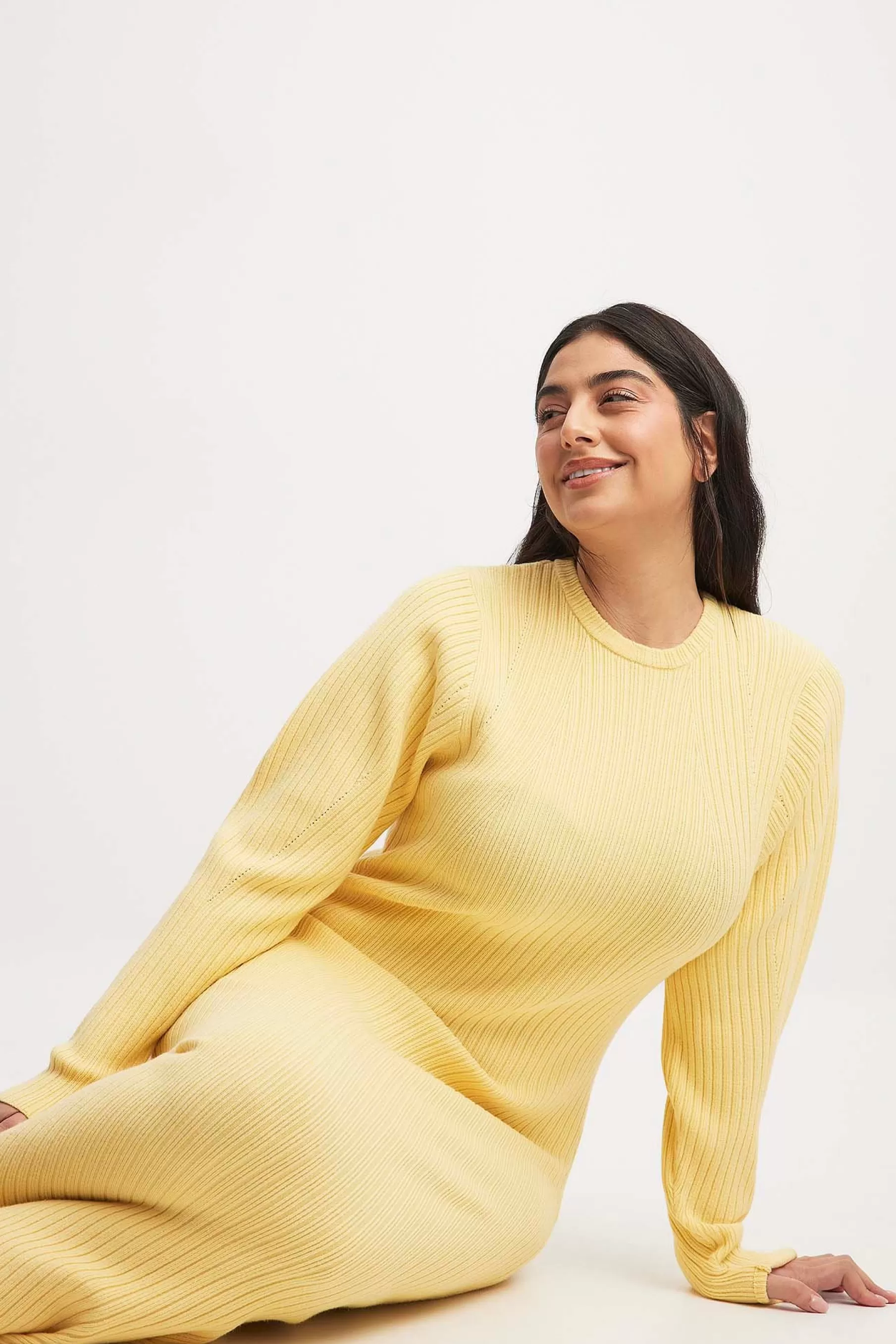 NA-KD Knitted Midi Dress Yellow