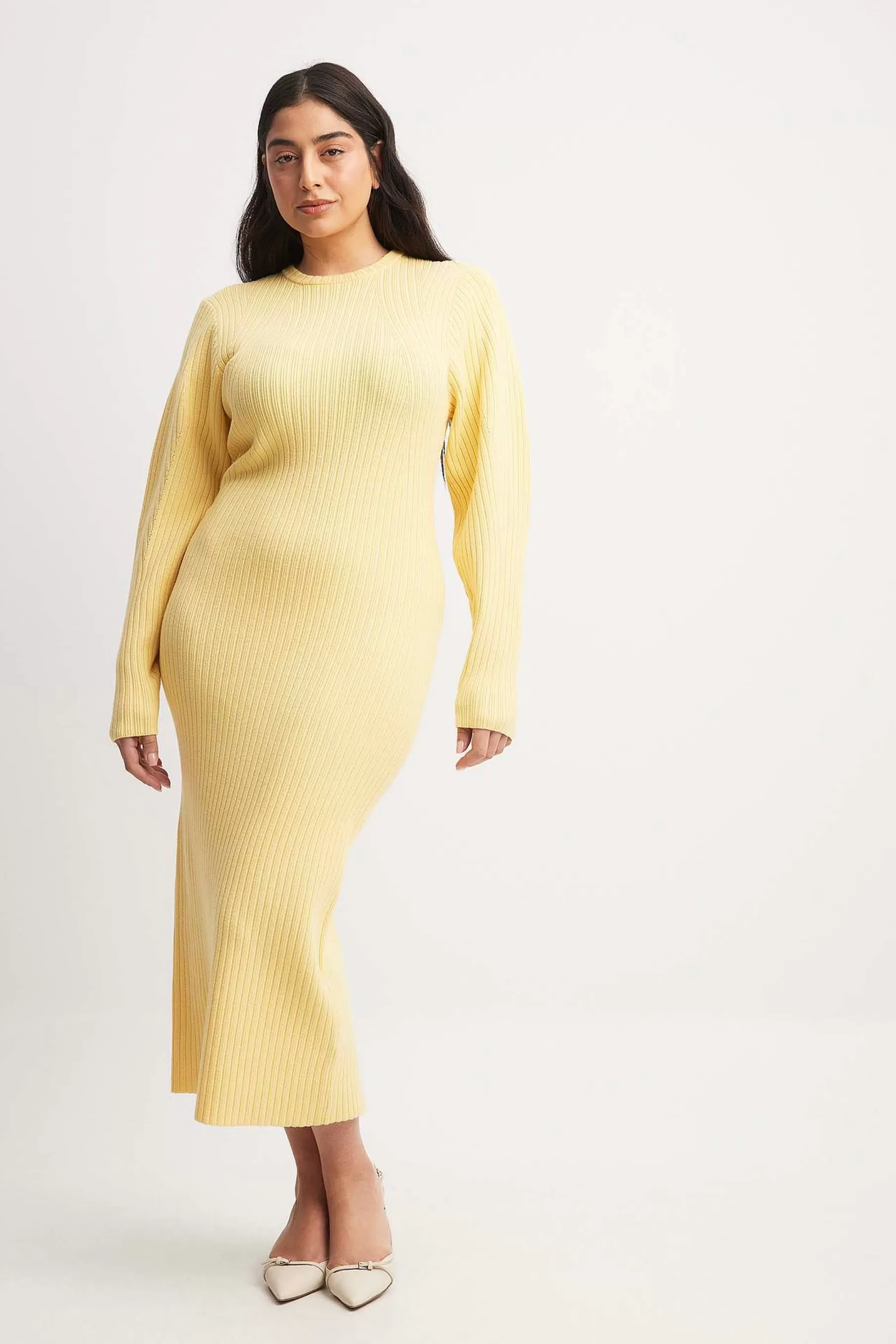 NA-KD Knitted Midi Dress Yellow