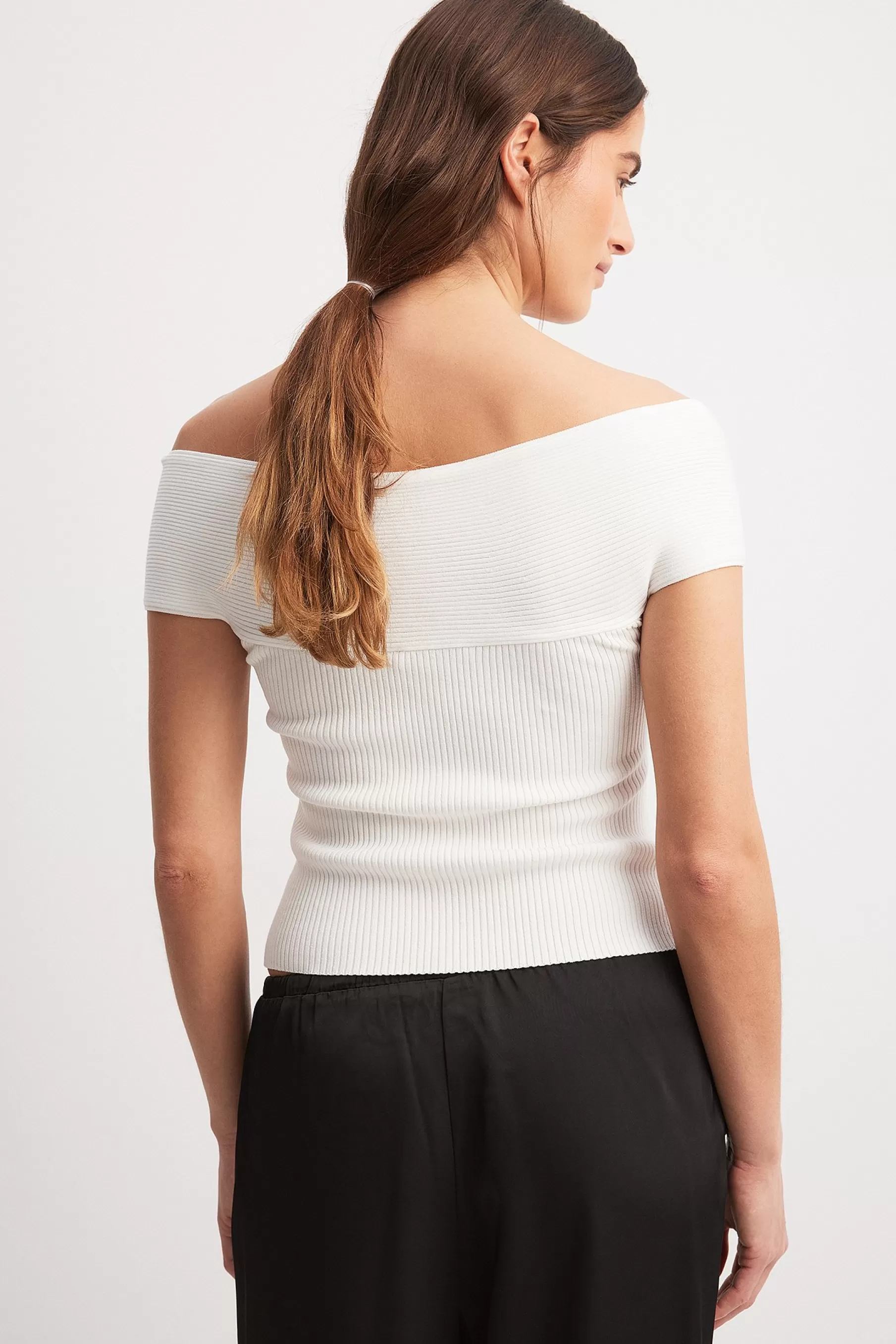 NA-KD Knitted Off Shoulder Top White