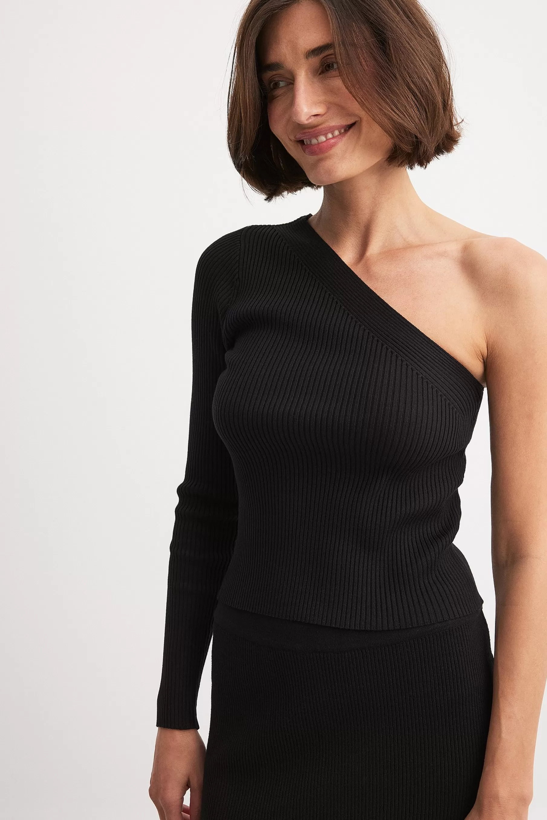 NA-KD Knitted One Shoulder Top Black