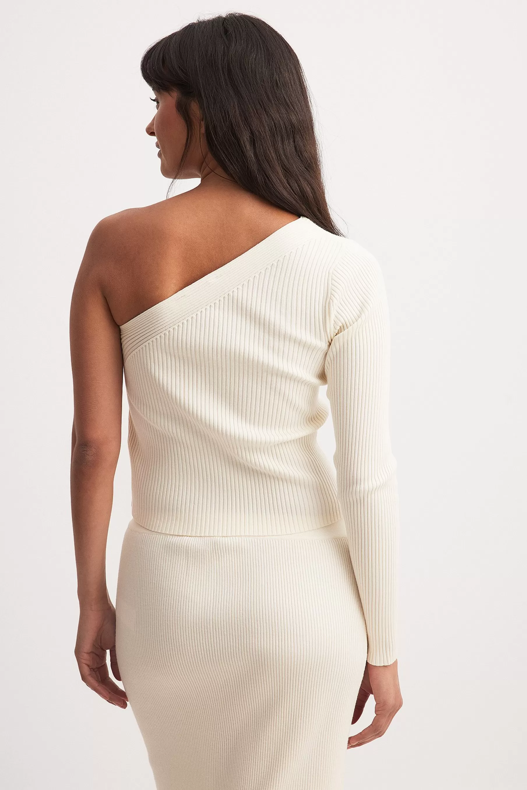 NA-KD Knitted One Shoulder Top Offwhite