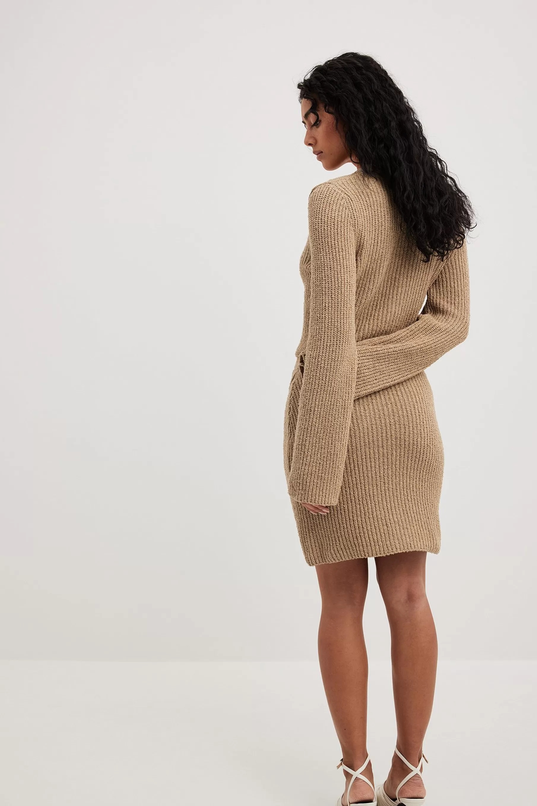 NA-KD Knitted Overlap Detail Mini Skirt Beige