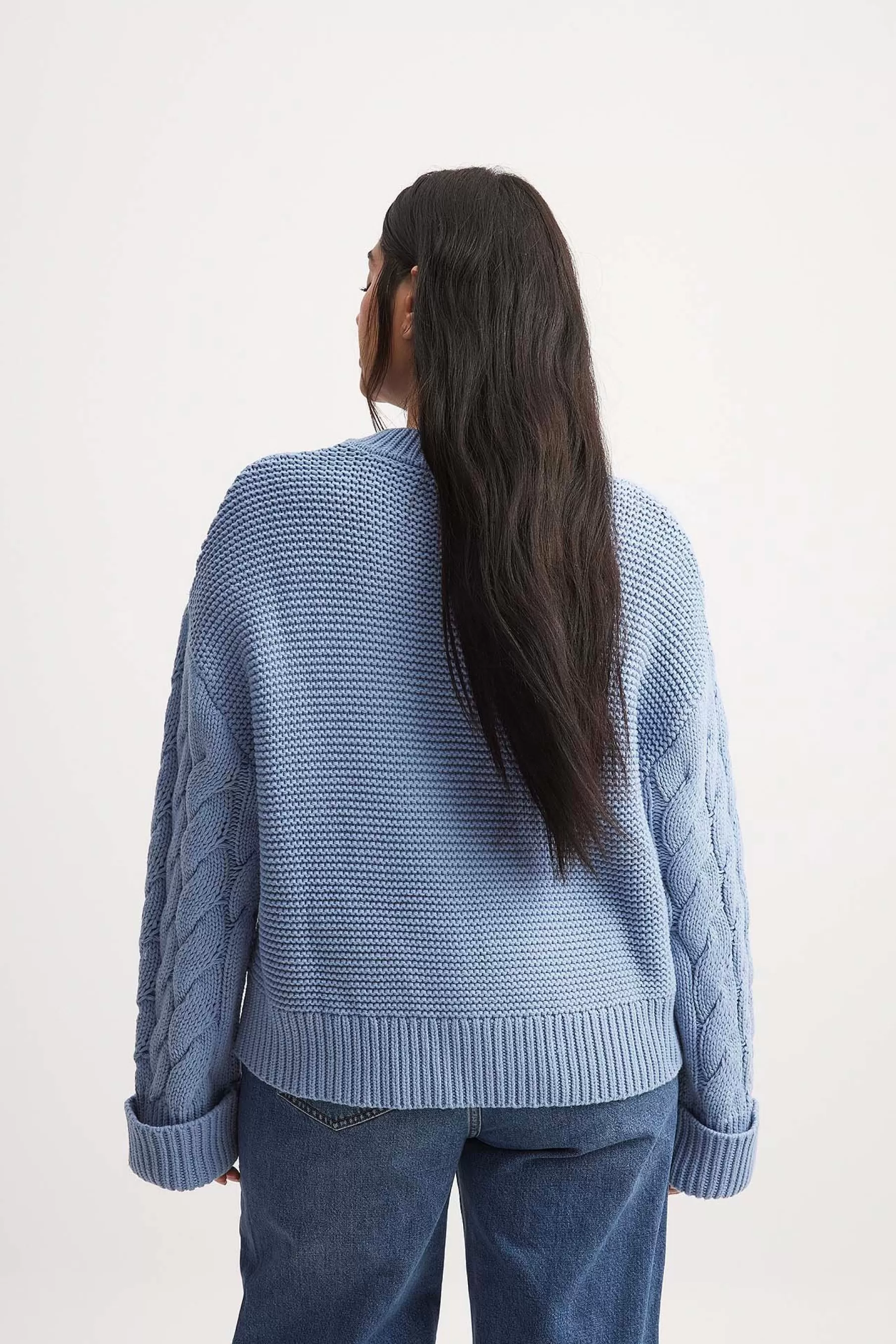 NA-KD Knitted Oversized Cable Sweater Blue