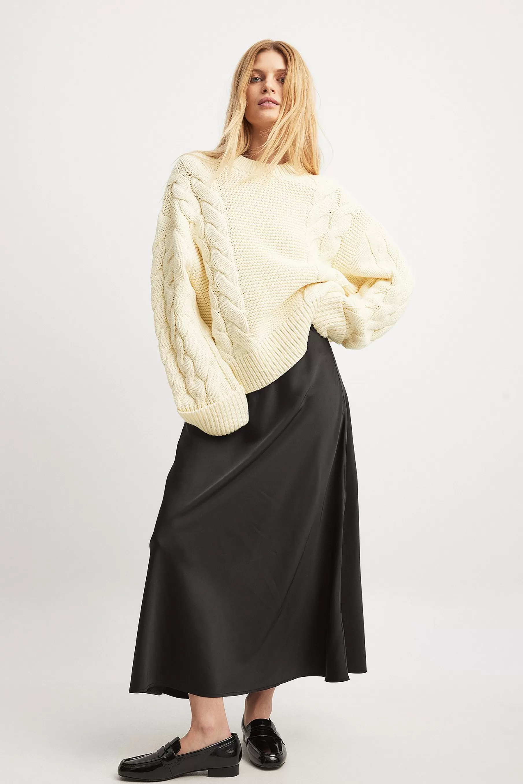 NA-KD Knitted Oversized Cable Sweater Offwhite