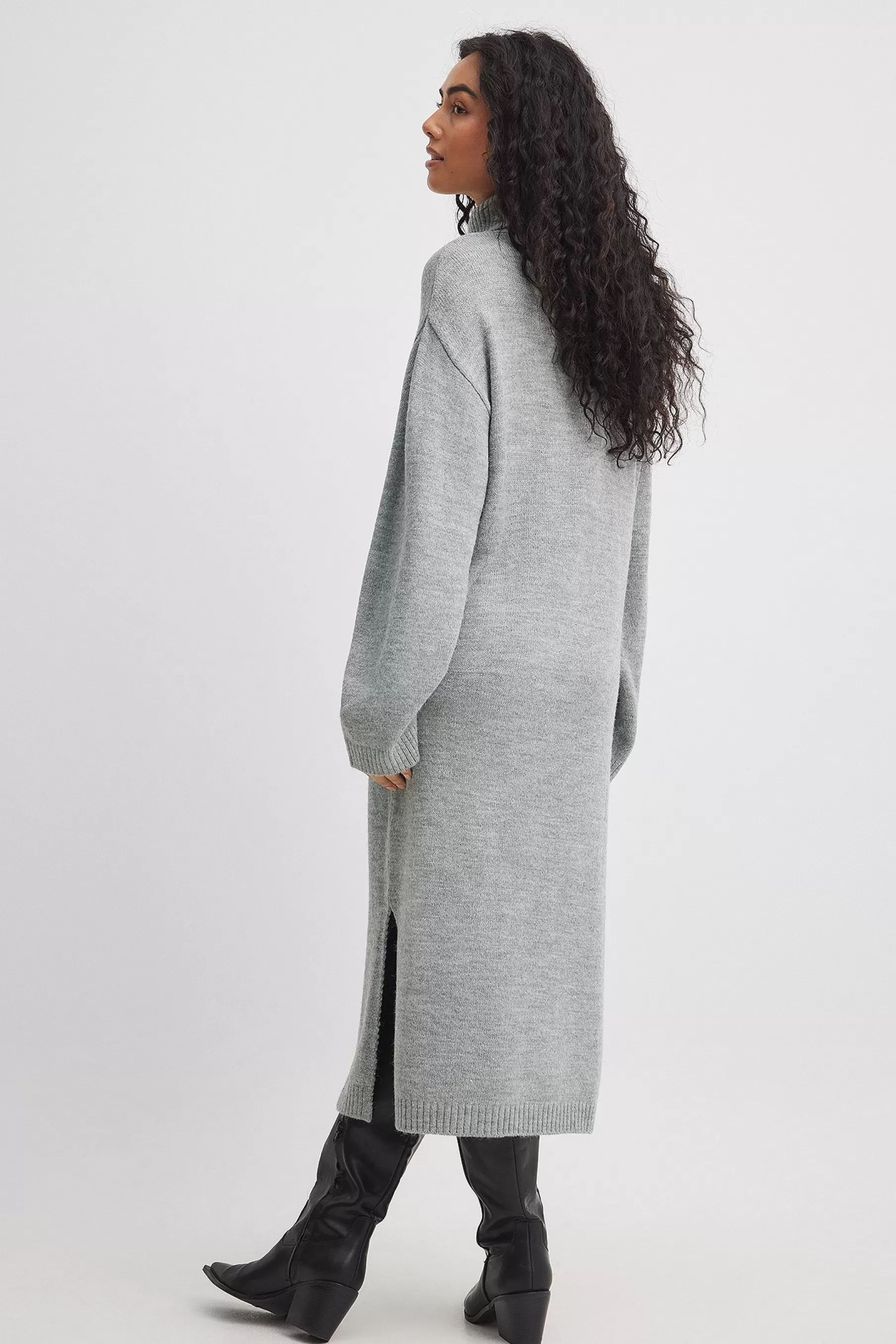 NA-KD Knitted Oversized Midi Dress Grey