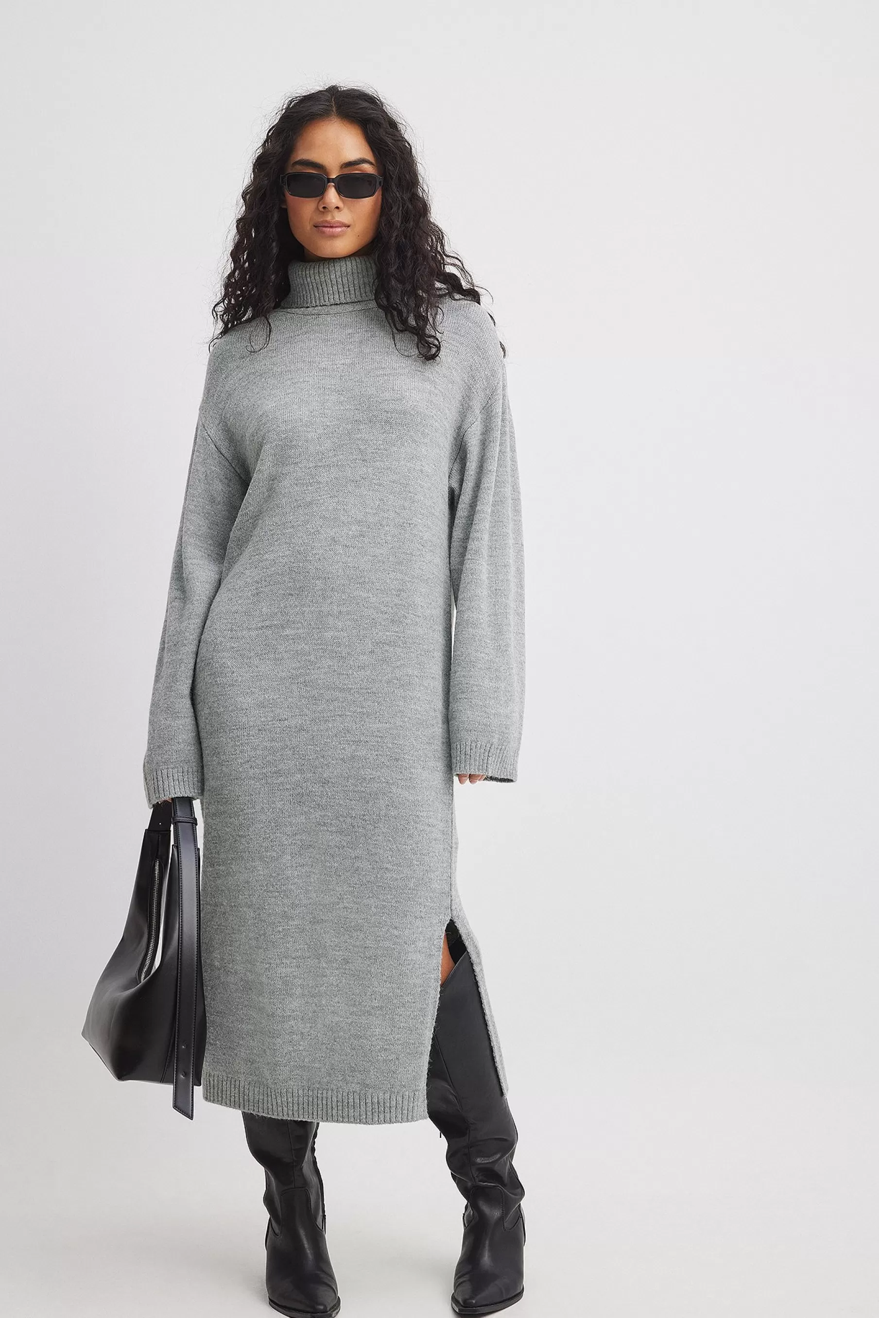 NA-KD Knitted Oversized Midi Dress Grey