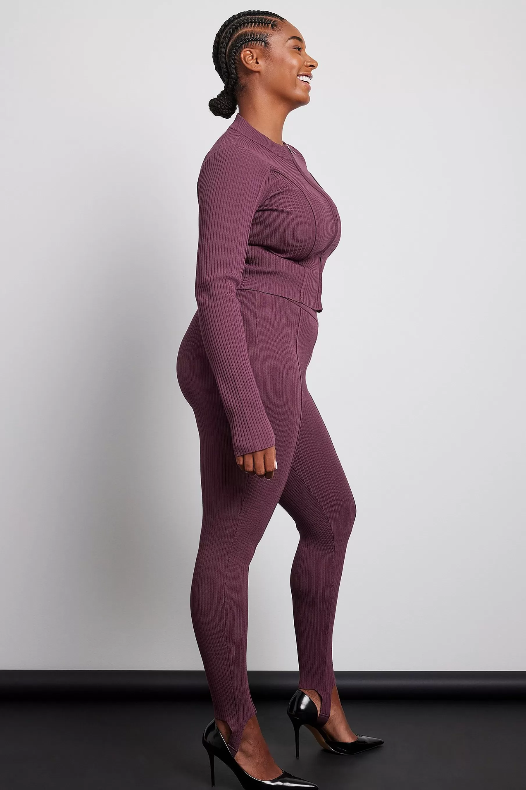 NA-KD Knitted Ribbed Leggings Purple