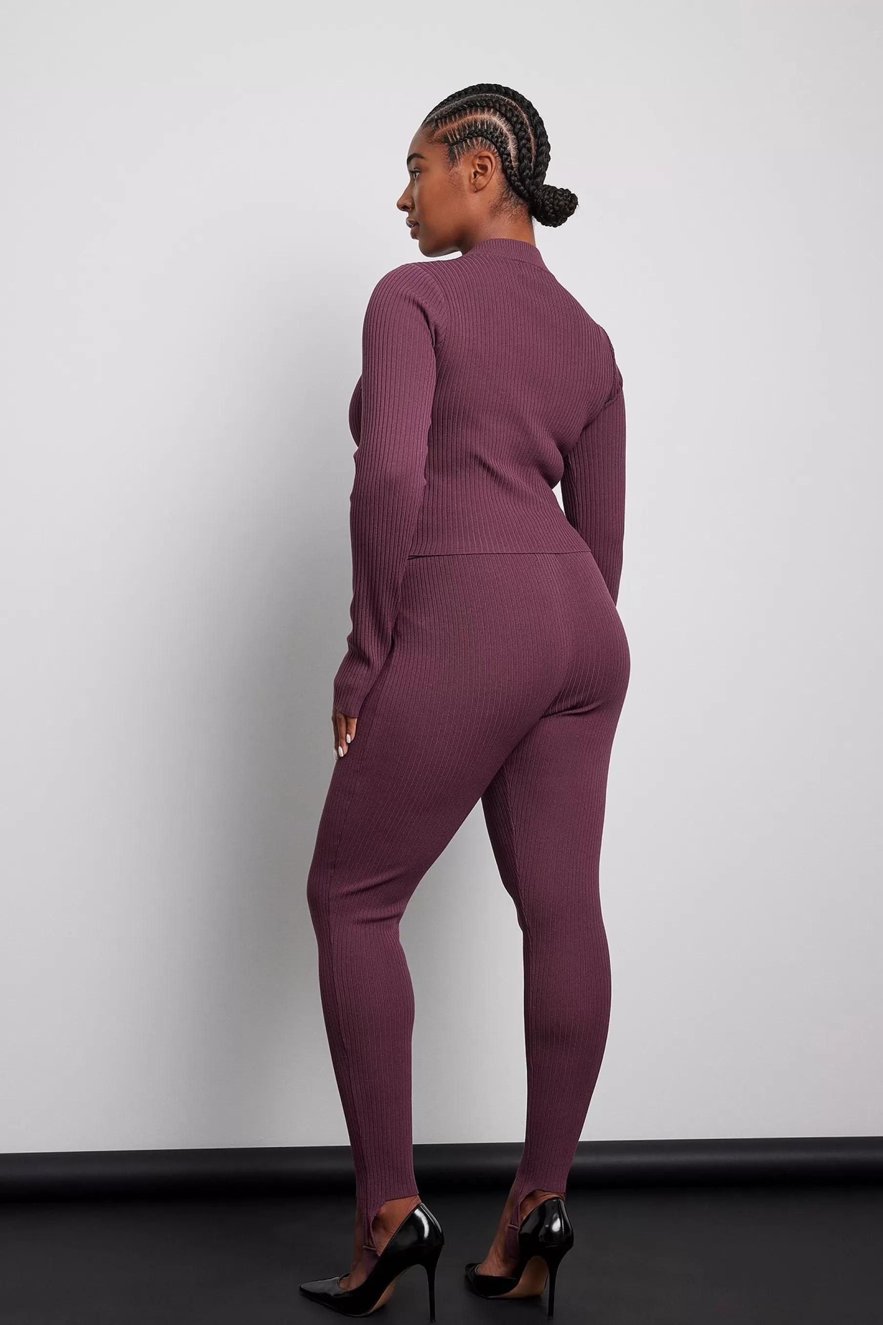 NA-KD Knitted Ribbed Leggings Purple