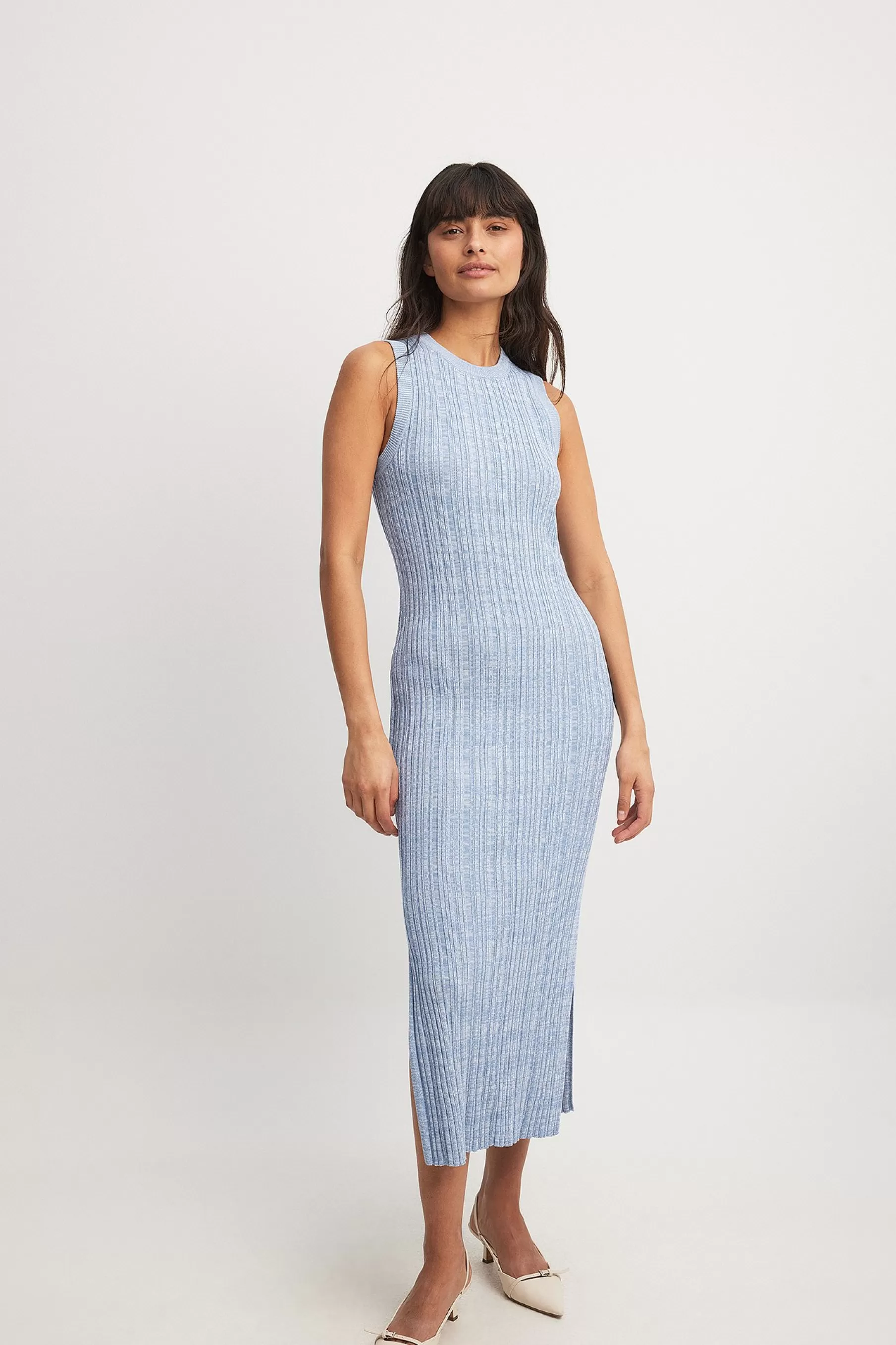 NA-KD Knitted Ribbed Sleeveless Midi Dress Blue