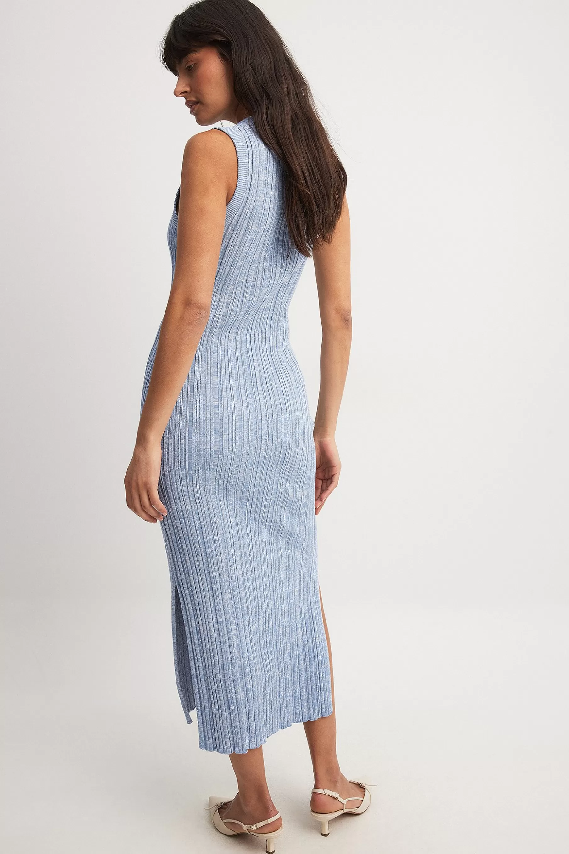 NA-KD Knitted Ribbed Sleeveless Midi Dress Blue