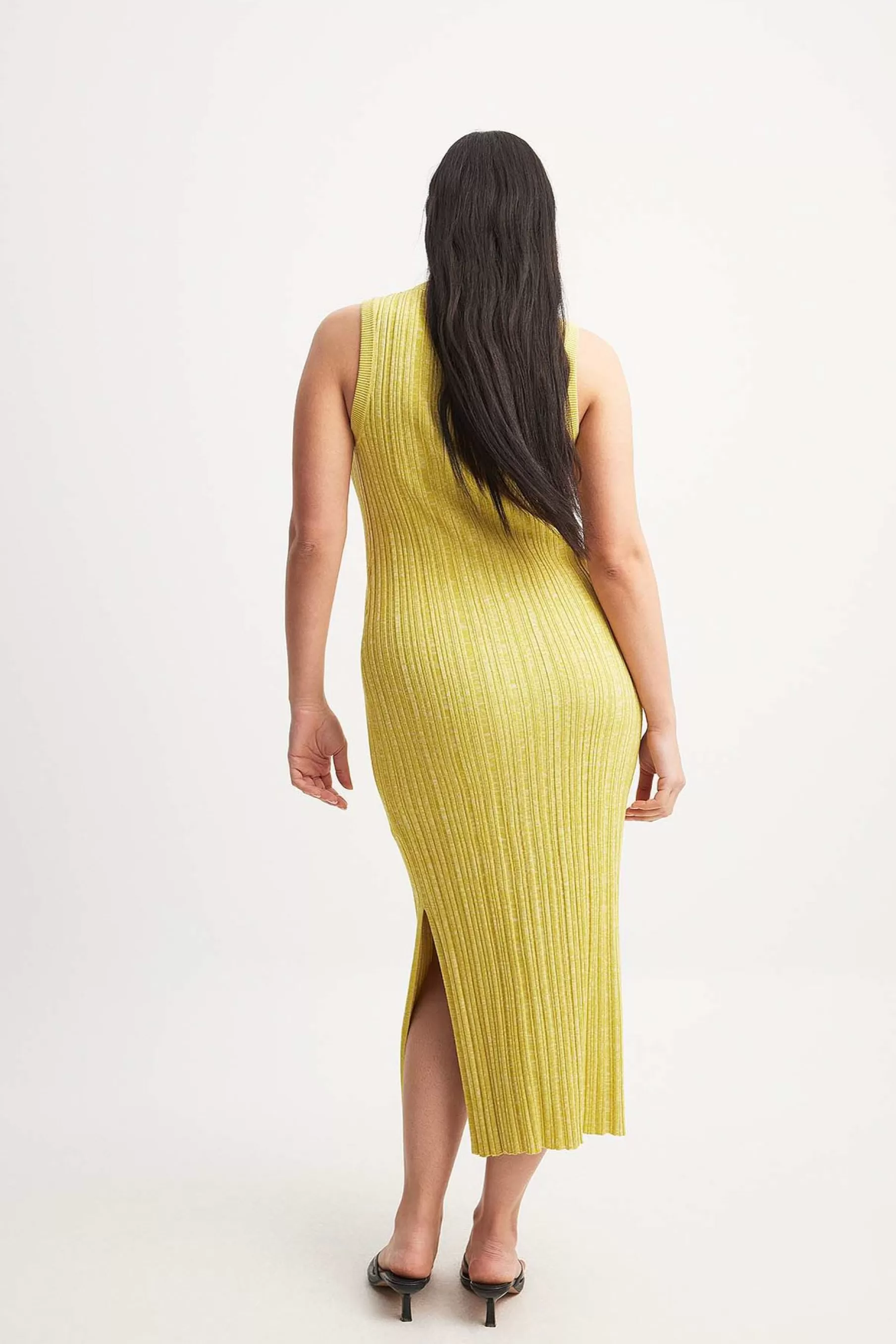 NA-KD Knitted Ribbed Sleeveless Midi Dress Green