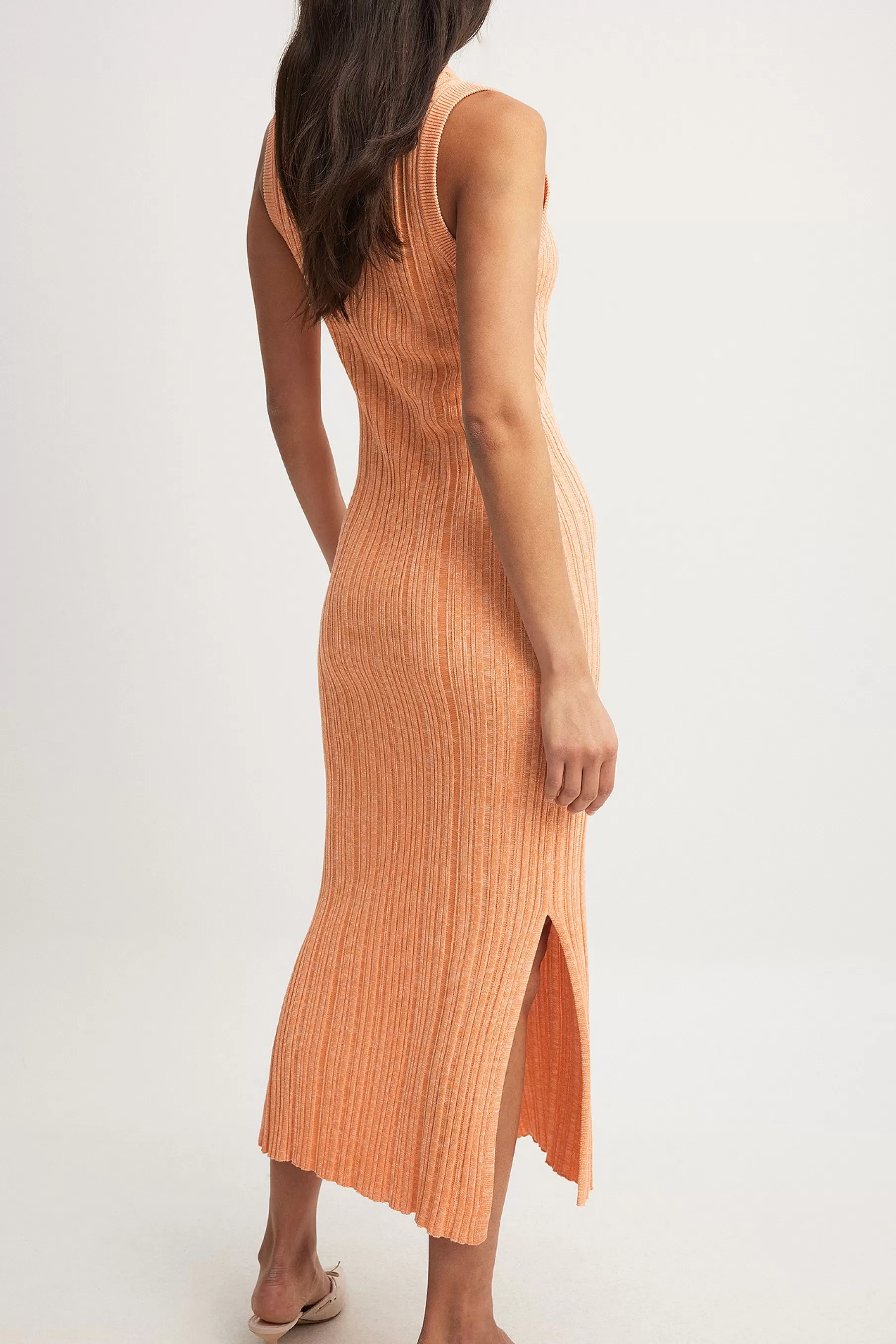 NA-KD Knitted Ribbed Sleeveless Midi Dress Orange