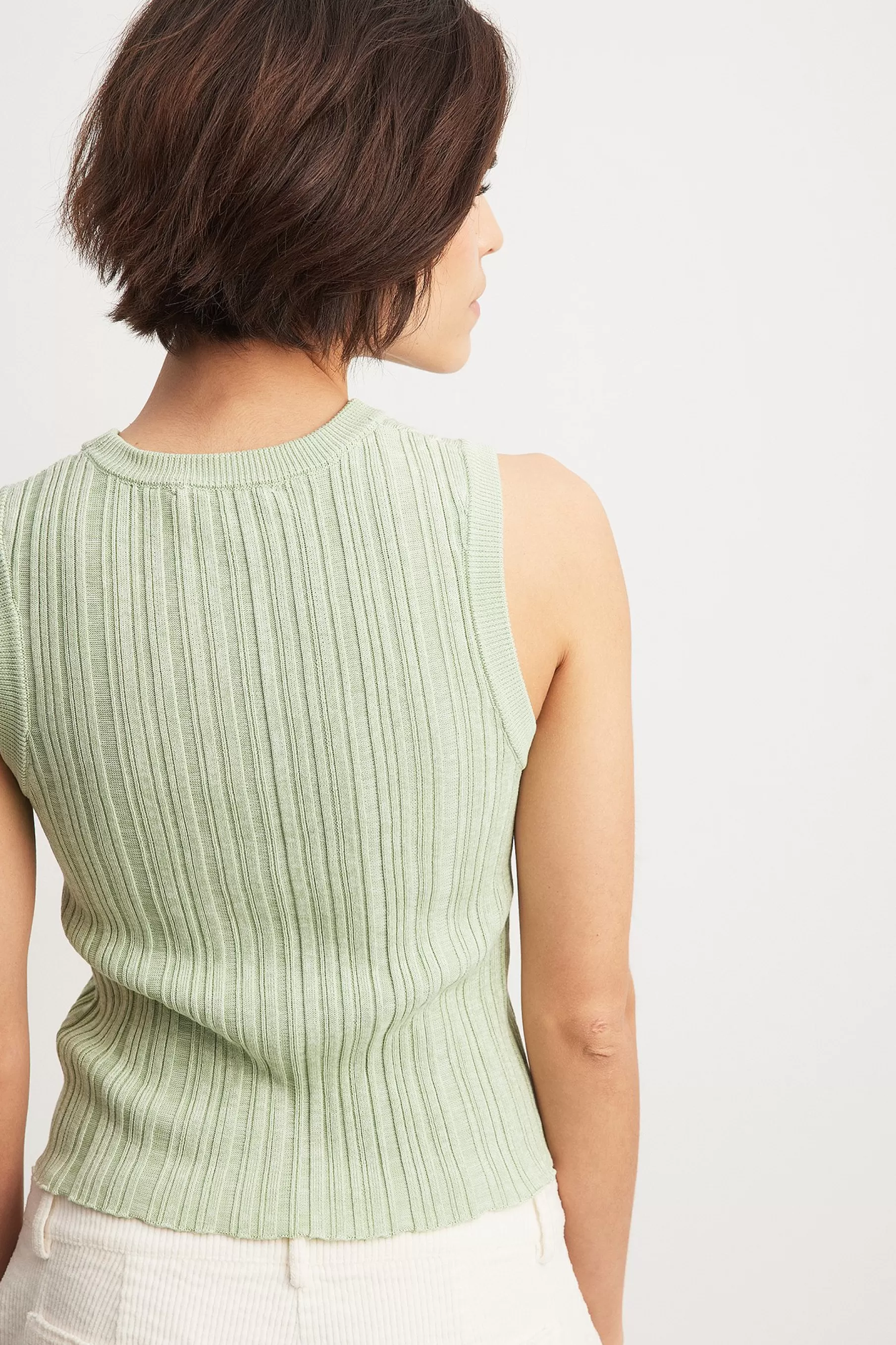 NA-KD Knitted Ribbed Sleeveless Top Green