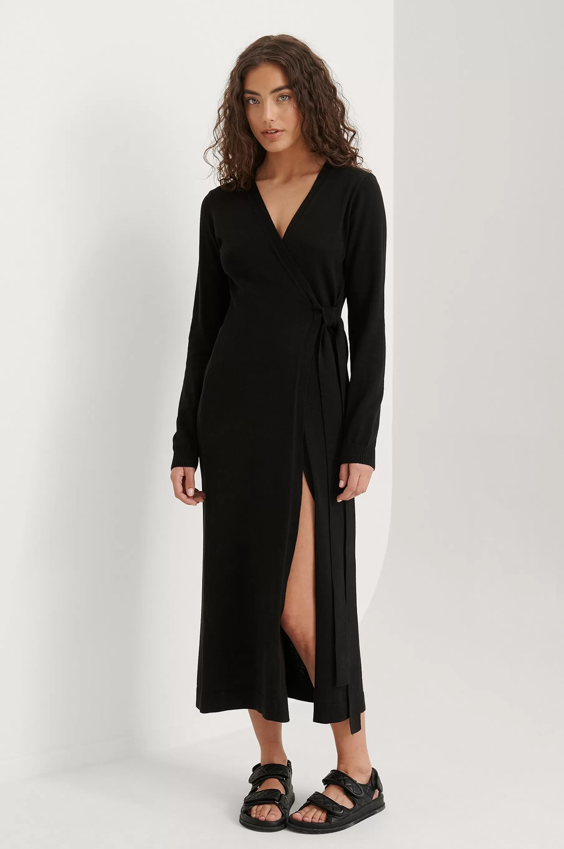 NA-KD Knitted Robe Dress Black