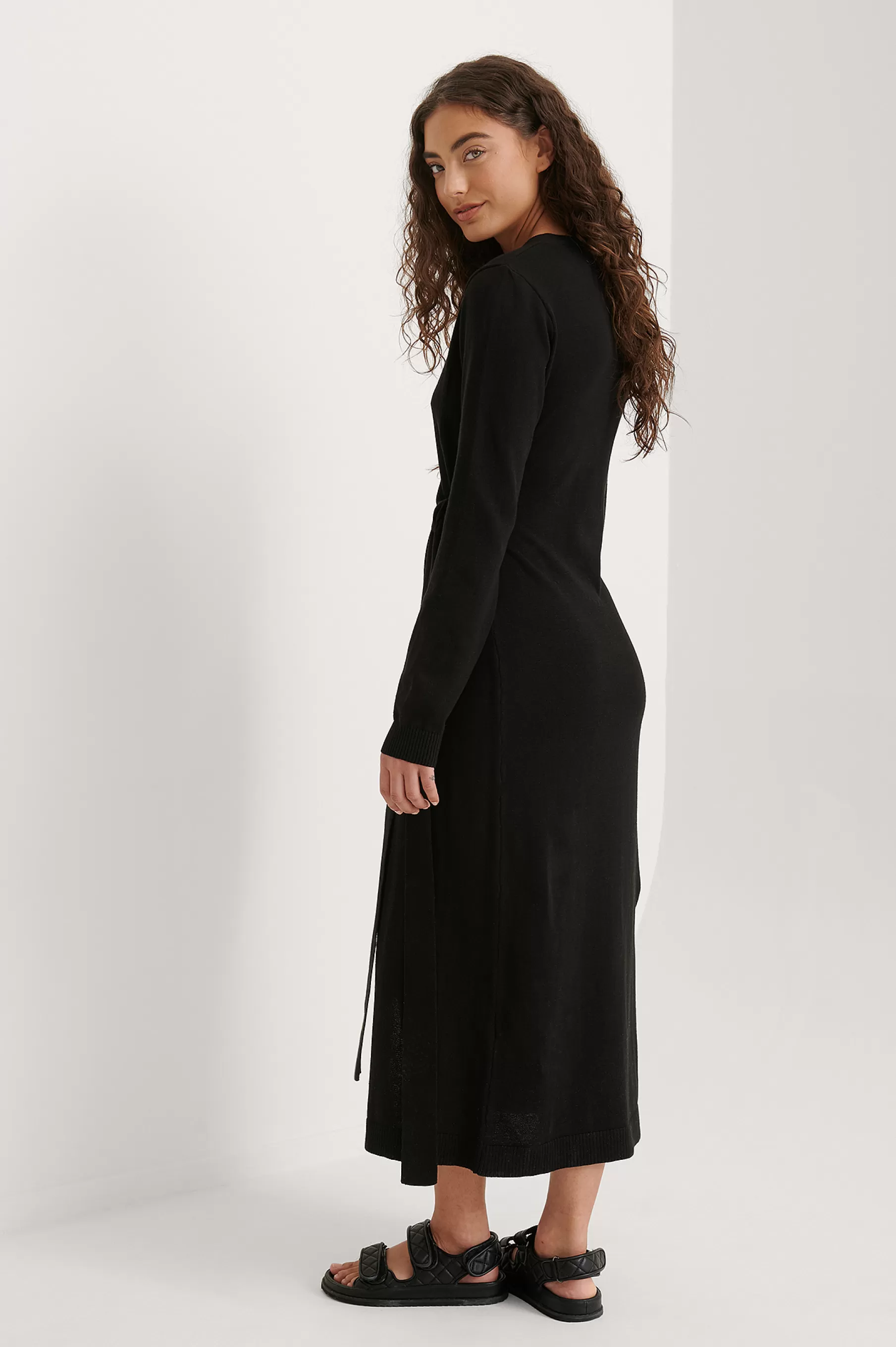 NA-KD Knitted Robe Dress Black