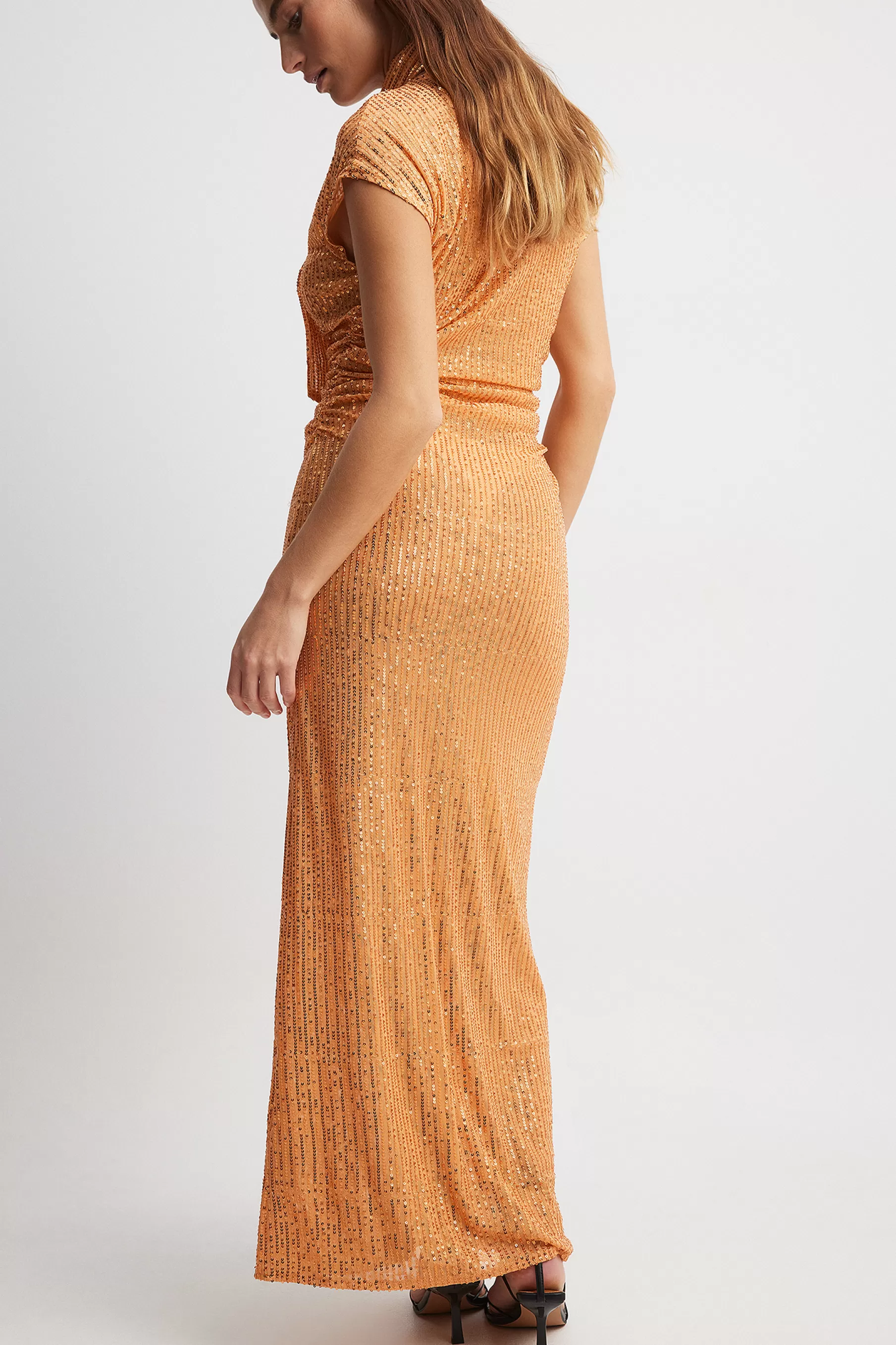 NA-KD Knitted Sequins Maxi Dress Orange