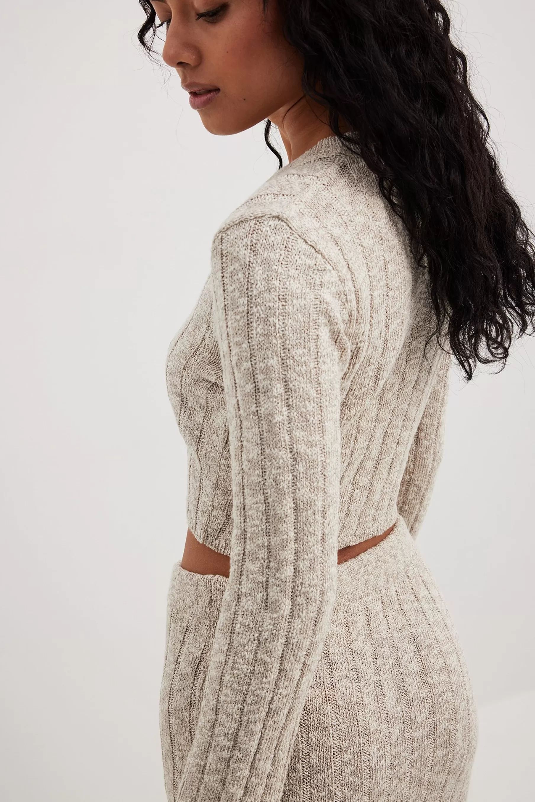 NA-KD Knitted Short Cardigan Beige