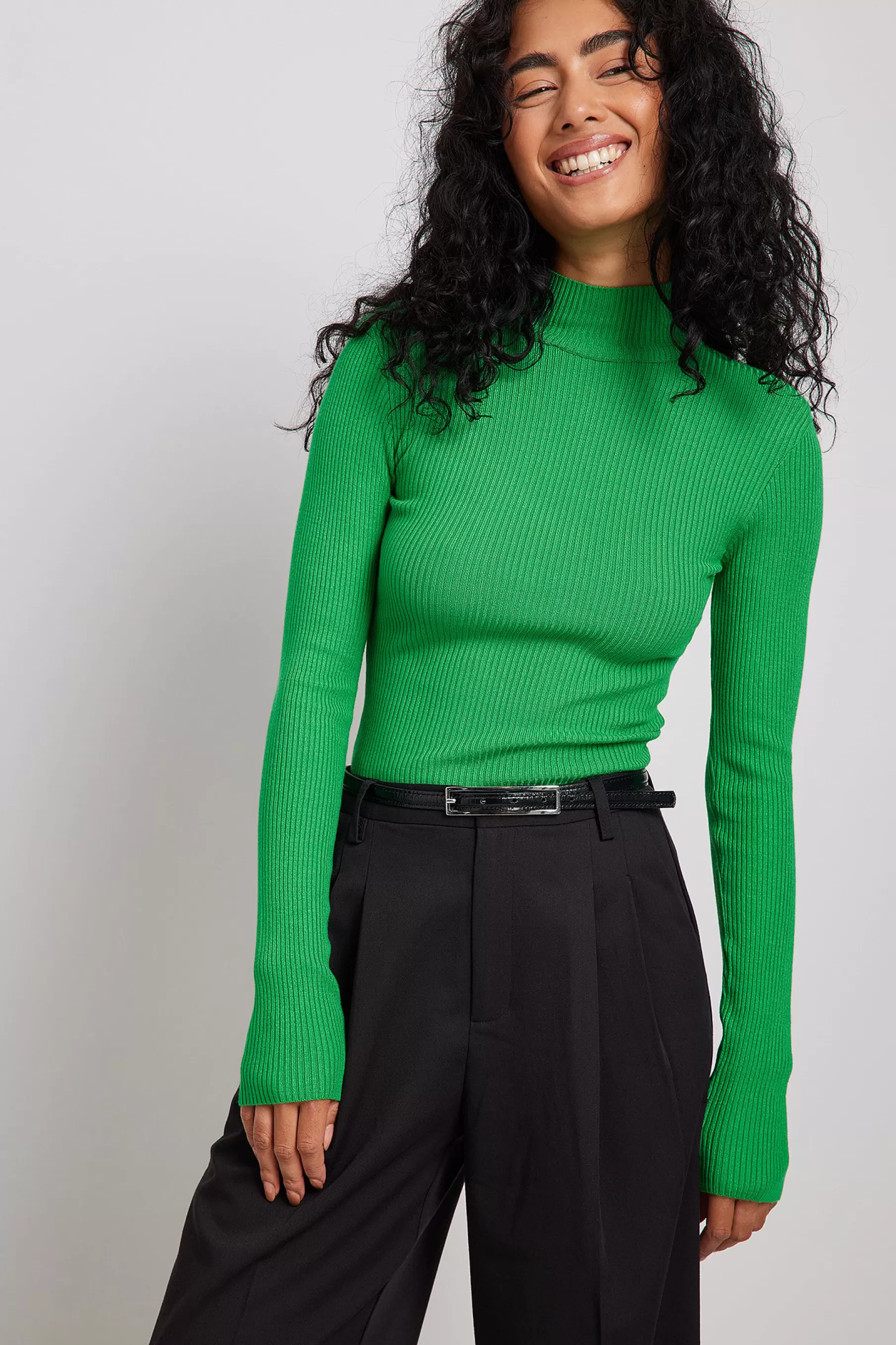 NA-KD Knitted Shoulder Pads Sweater Green